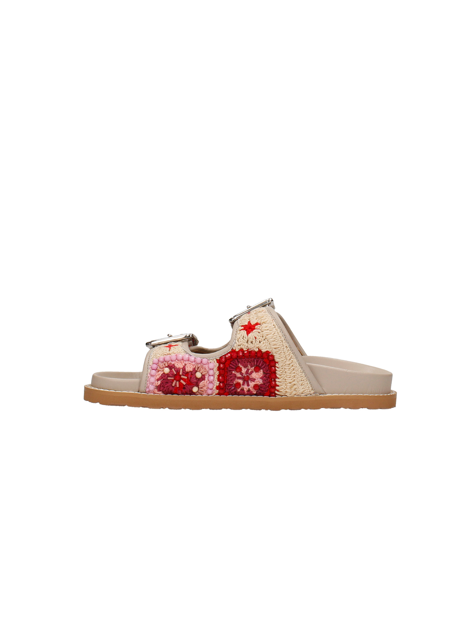 SANDALO CON DOPPIA FASCIA IN CROCHET E FIBBIE PINK