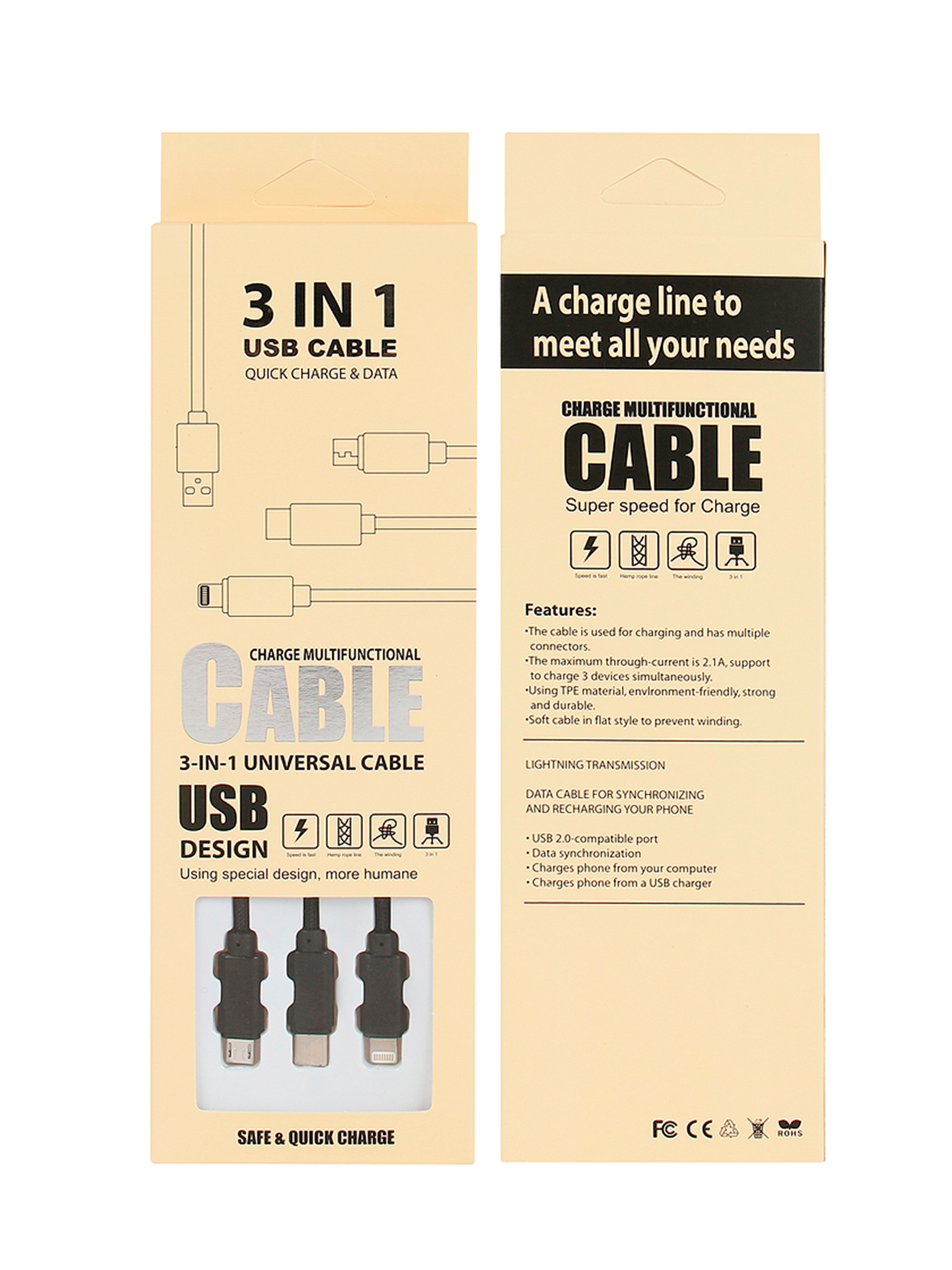 CAVO 3 IN 1 (LIGHTENING/MICRO USB/ USB-C)