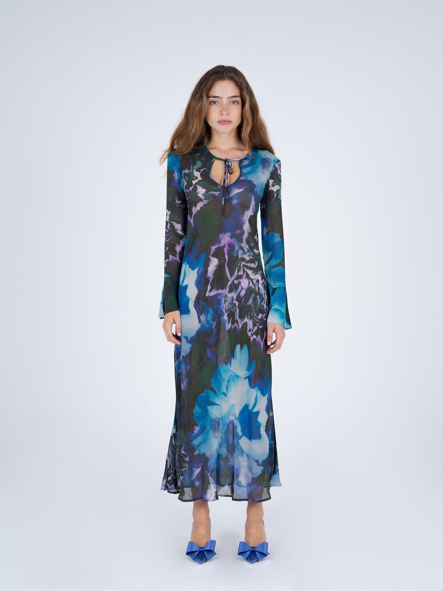 Blue Urania Flower Print Dress - Carmen Says