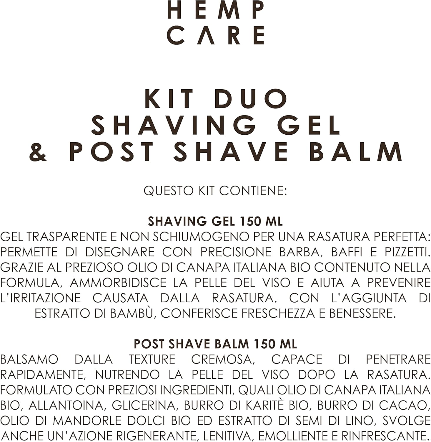 HEMP CARE Gel Da Barba E Balsamo Post Rasatura