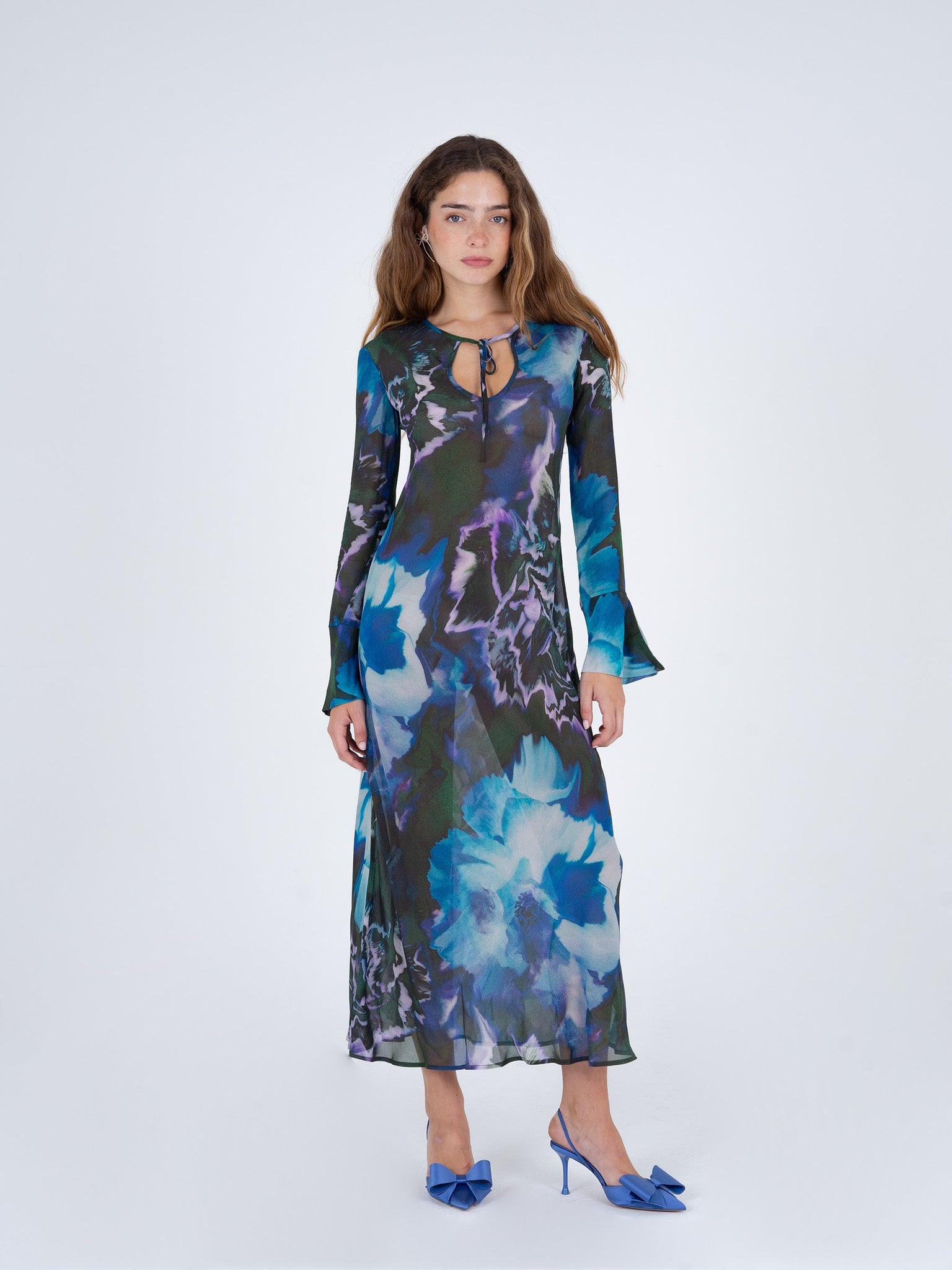 Blue Urania Flower Print Dress - Carmen Says