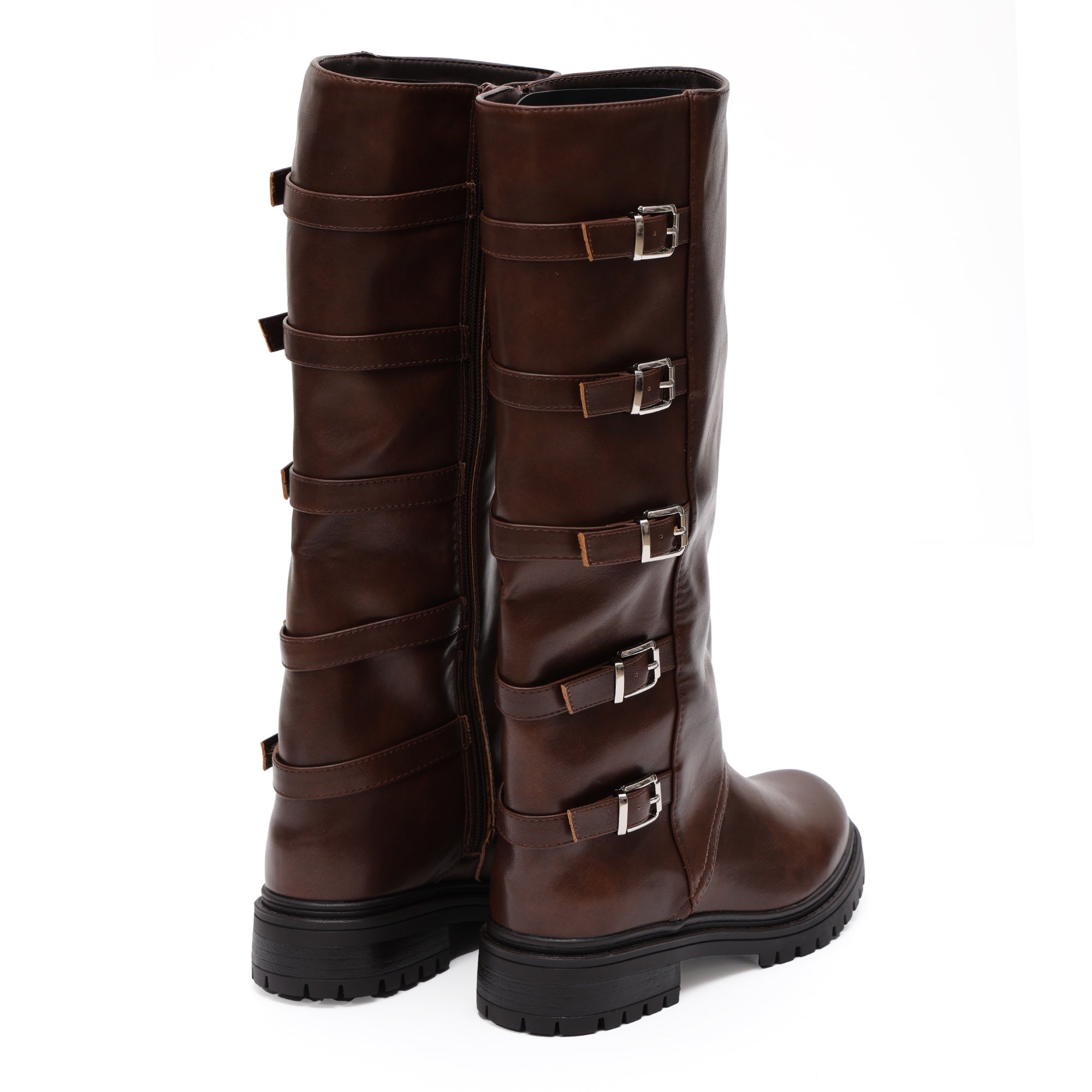 Stivale in simil pelle con cinturini Marrone
