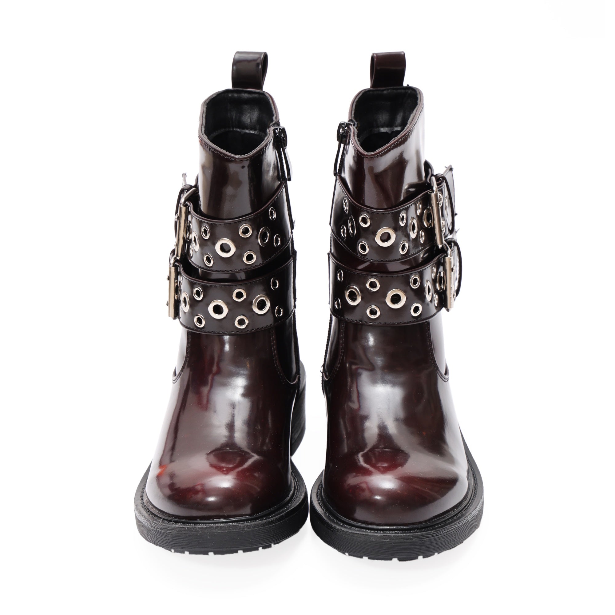 Stivaletto in simil pelle con cinturini  Bordeaux