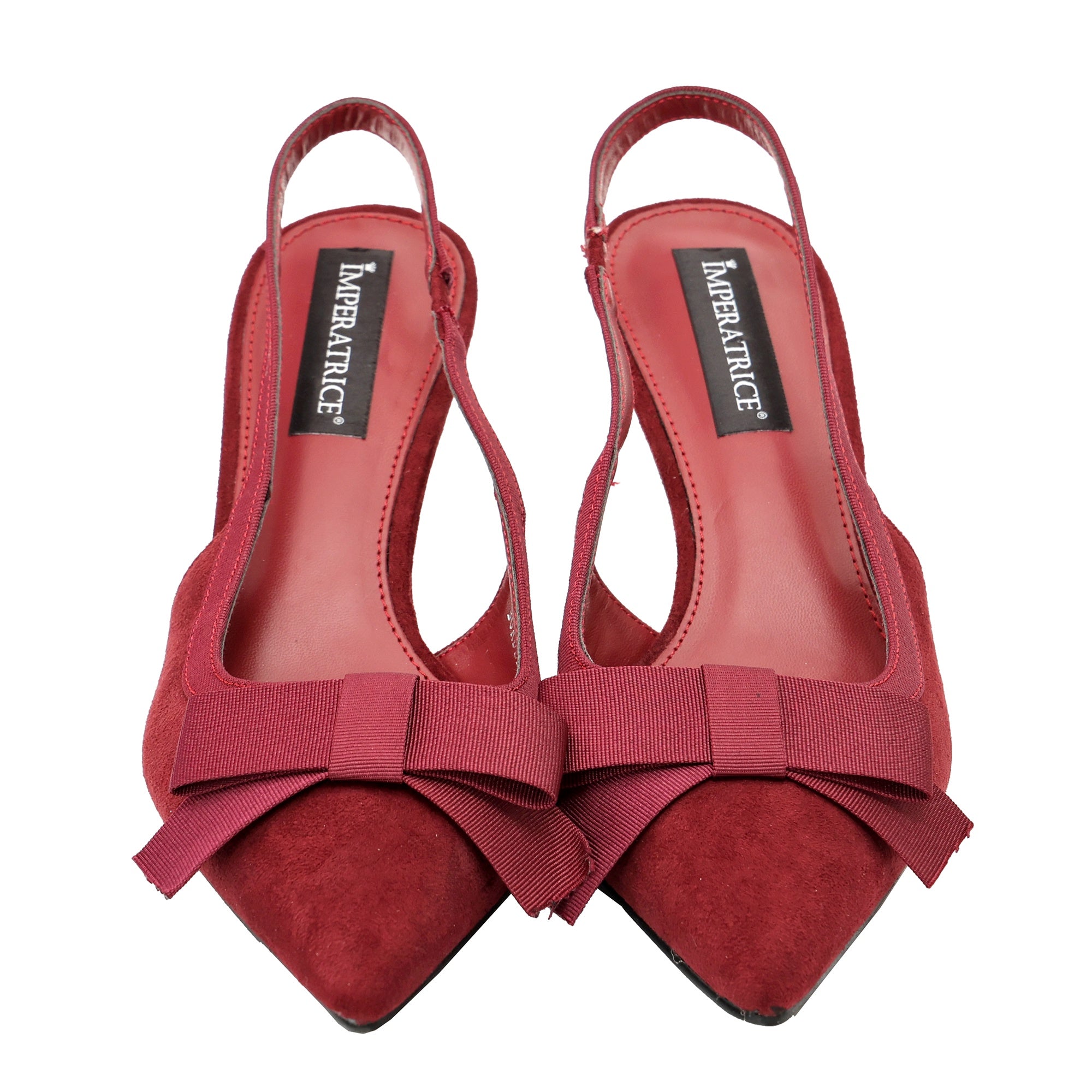 Decolletè in simil-pelle scamosciata con fiocco gross-grain Bordeaux