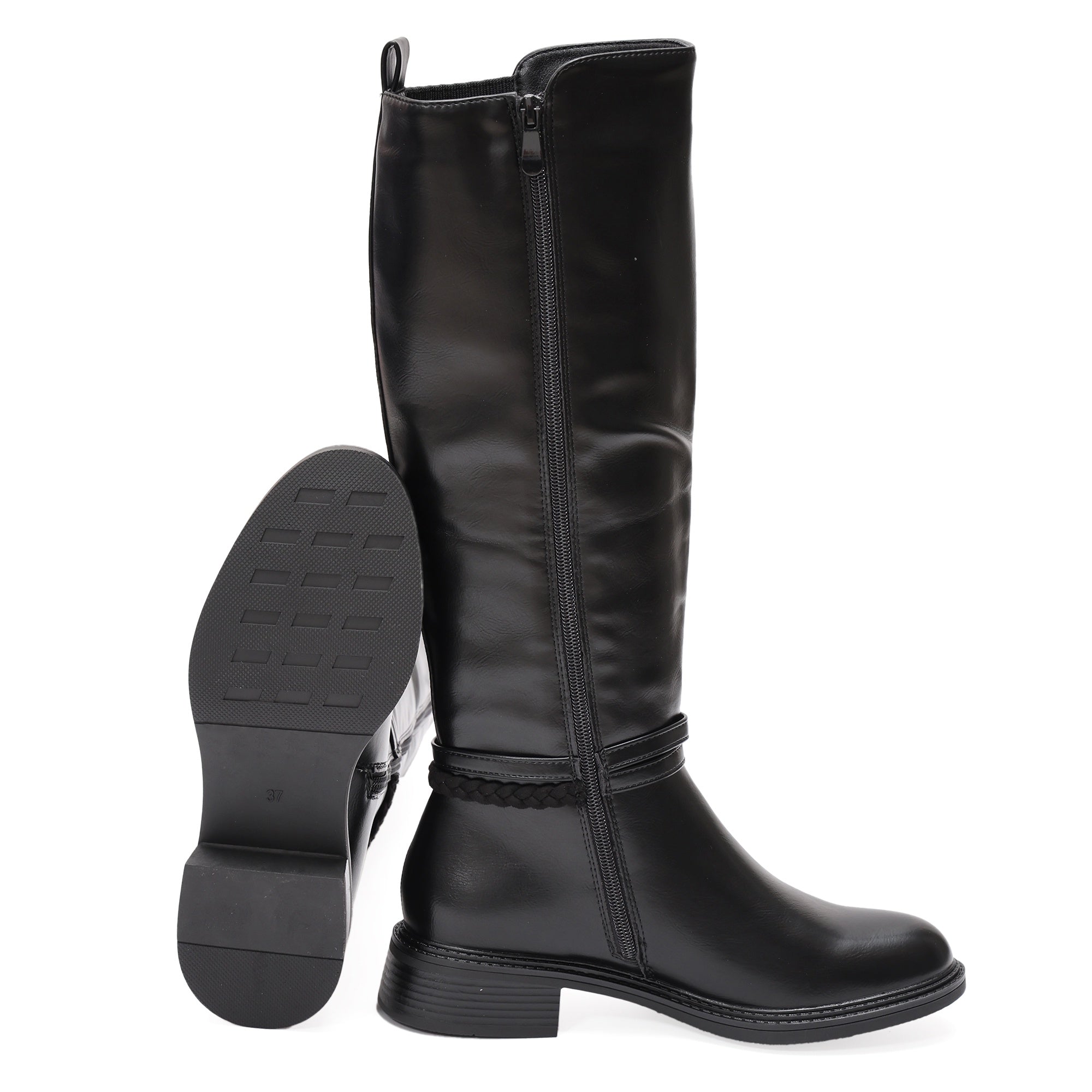 Stivale in simil pelle con cinturino e elastico laterale Nero