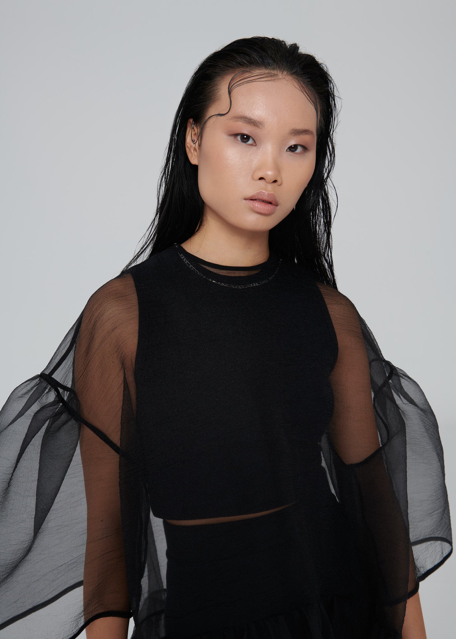 Blusa oversize in organza - Nero