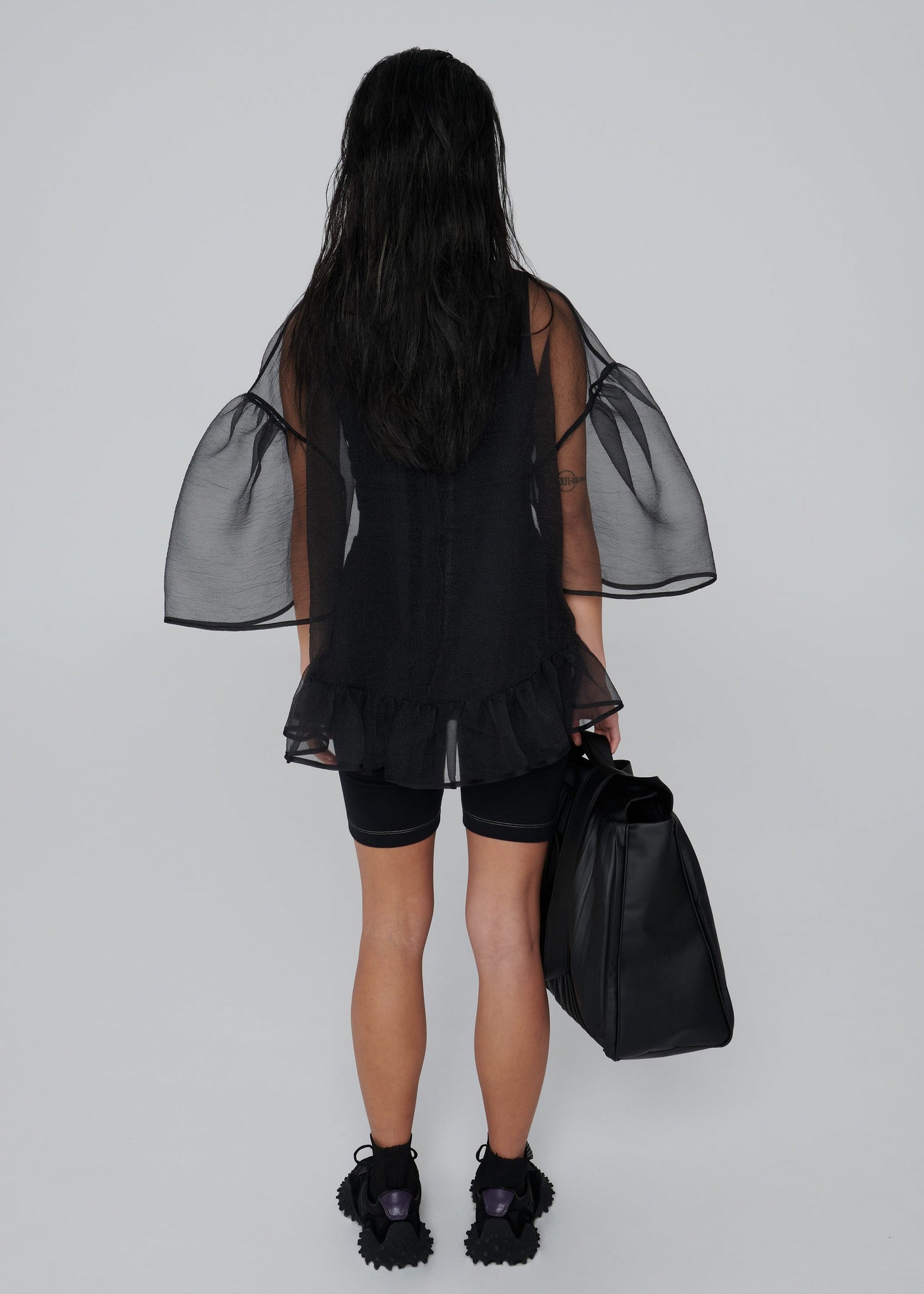 Blusa oversize in organza - Nero