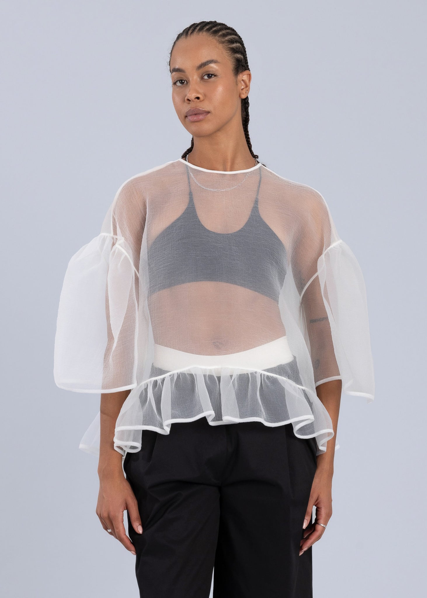 Blusa oversize in organza - Bianco