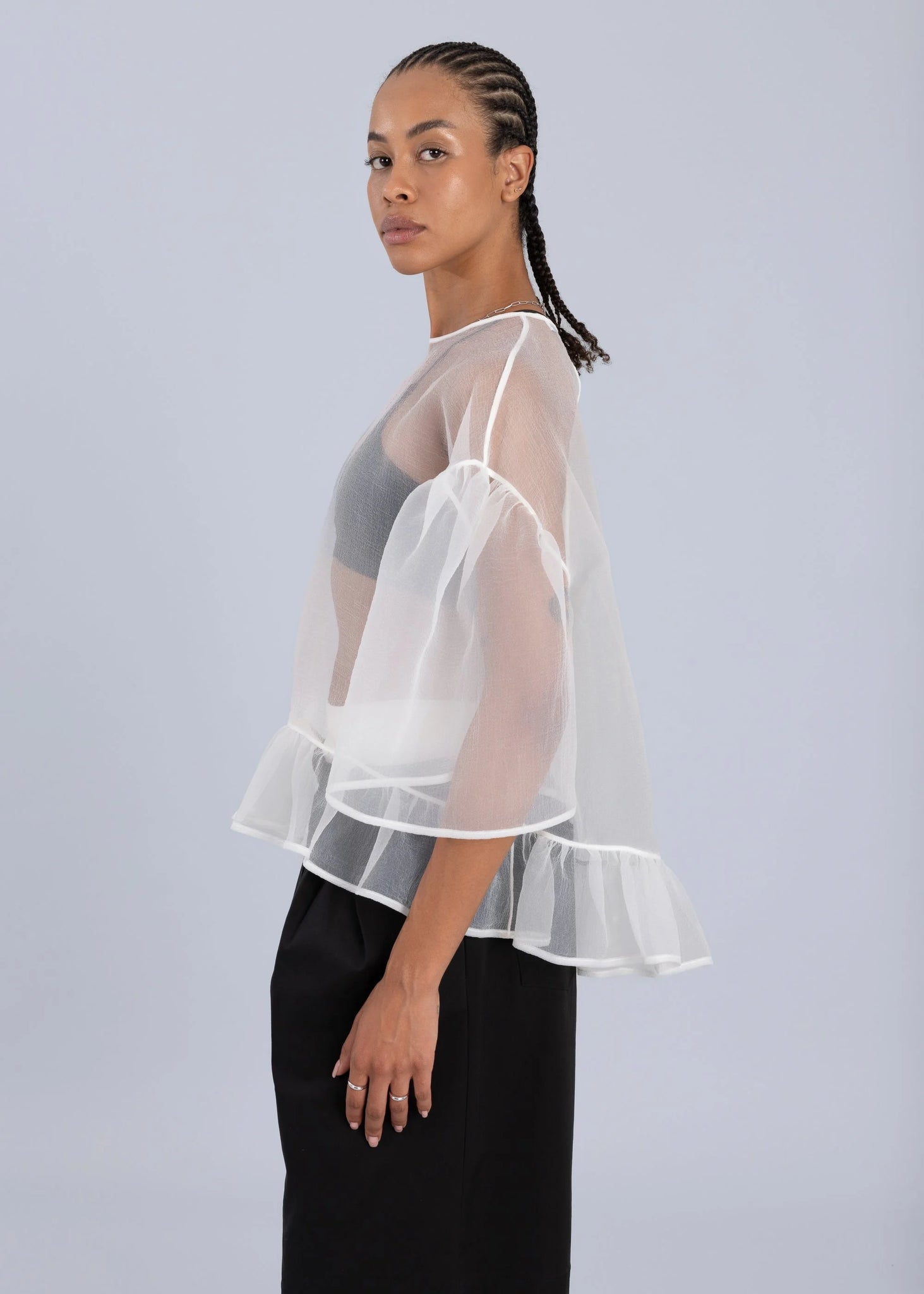 Blusa oversize in organza - Bianco sporco