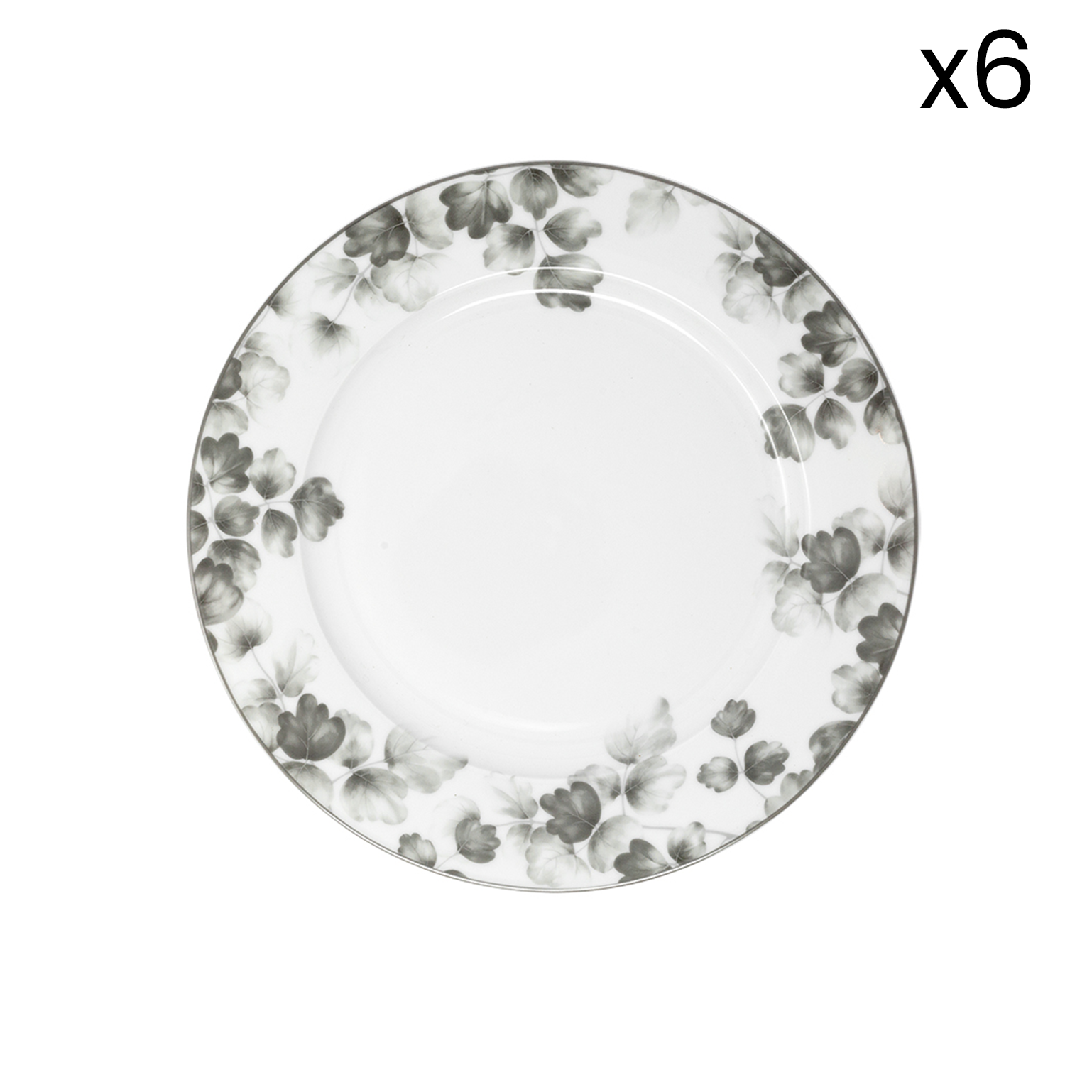 Set 6 piatti piani porcellana Foliage grigio 88404