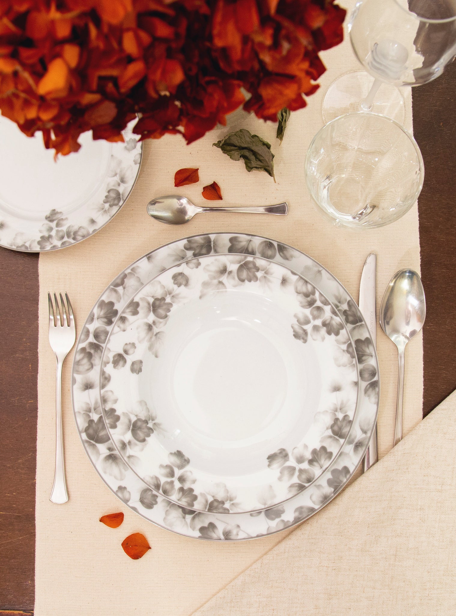 Set 6 piatti piani porcellana Foliage grigio 88404