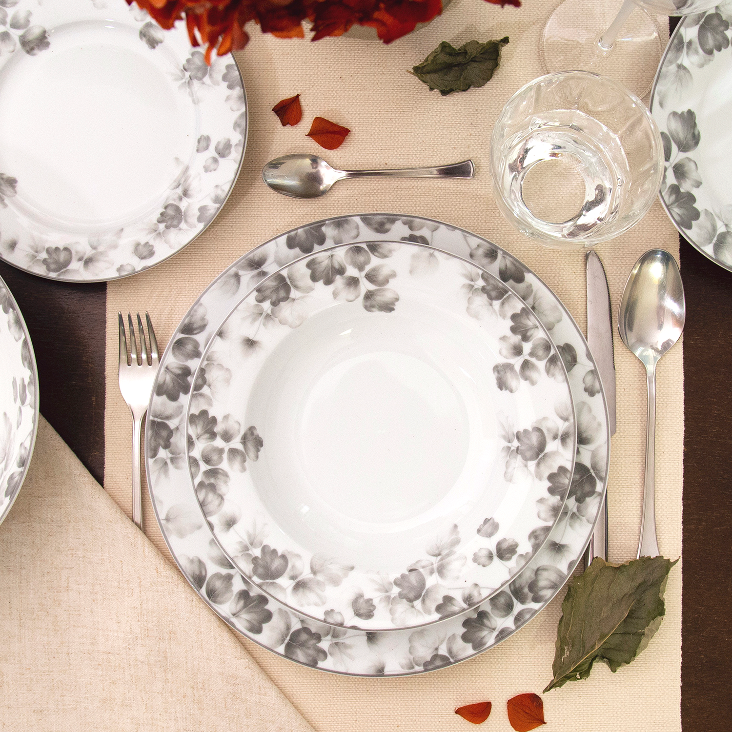 Set 6 piatti frutta porcellana Foliage grigio 88428