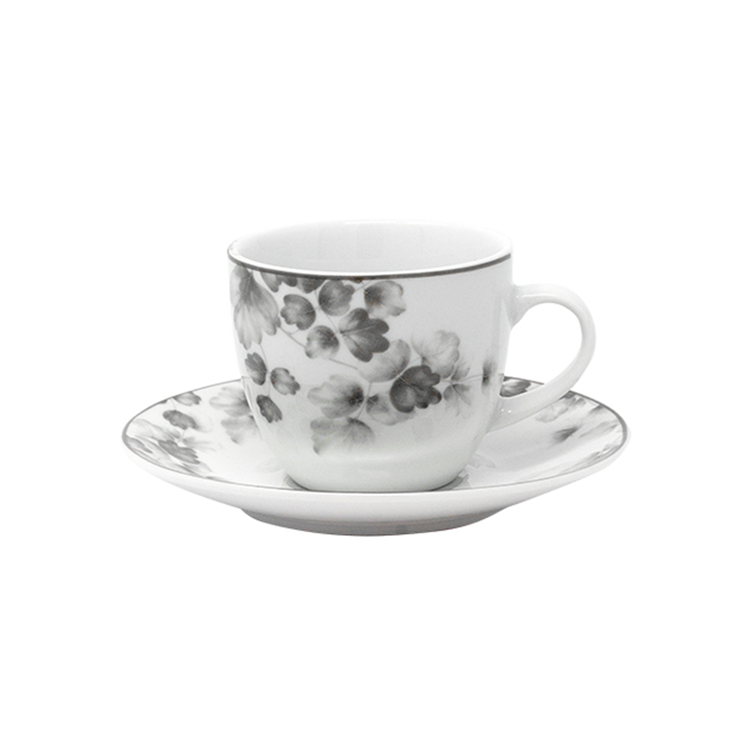 Tazza da caffè con piatto in porcel.set 6 pezzi Foliage grigio 88459