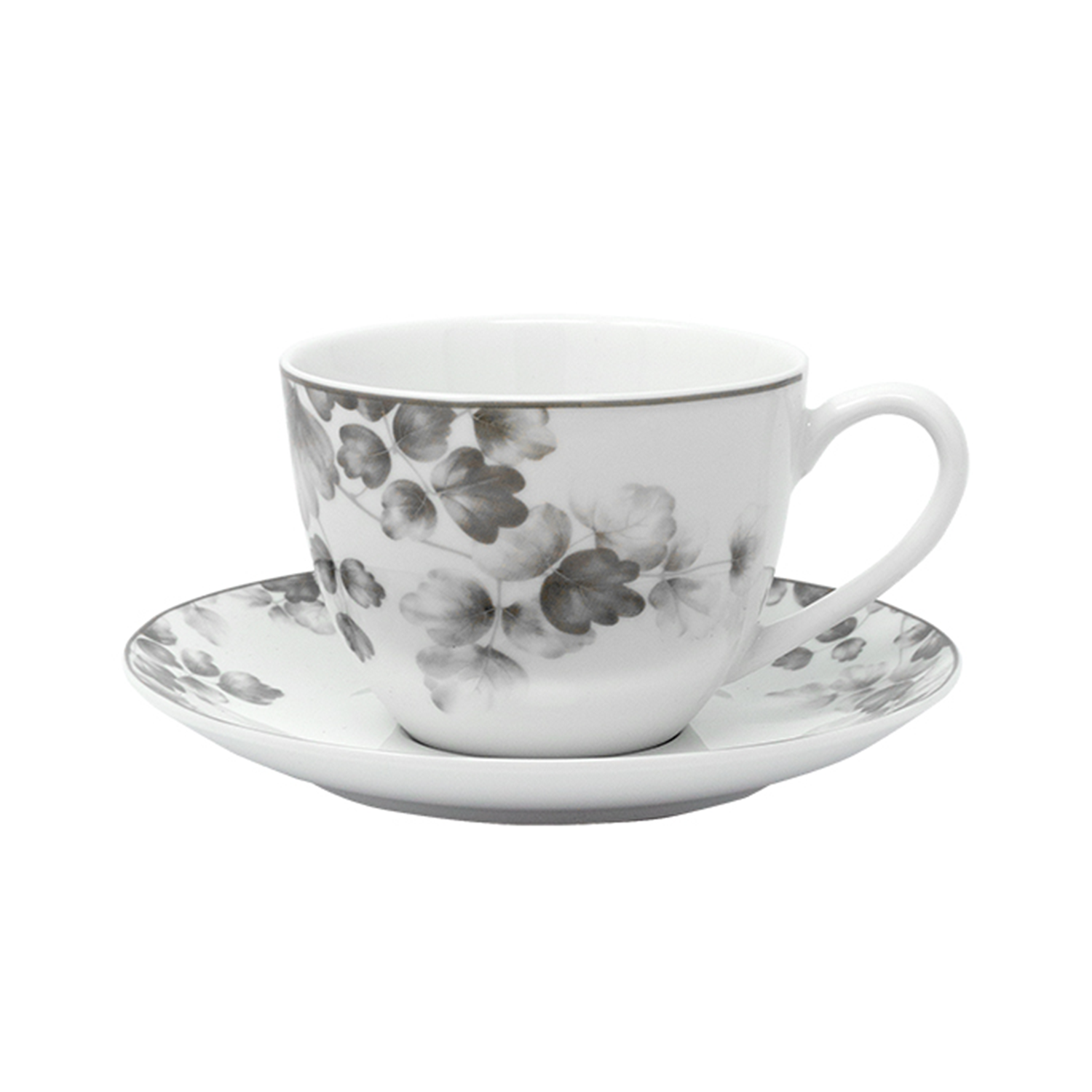 Tazza da colazione con piatto in porcel.set 2 pezzi Foliage grigio 88466
