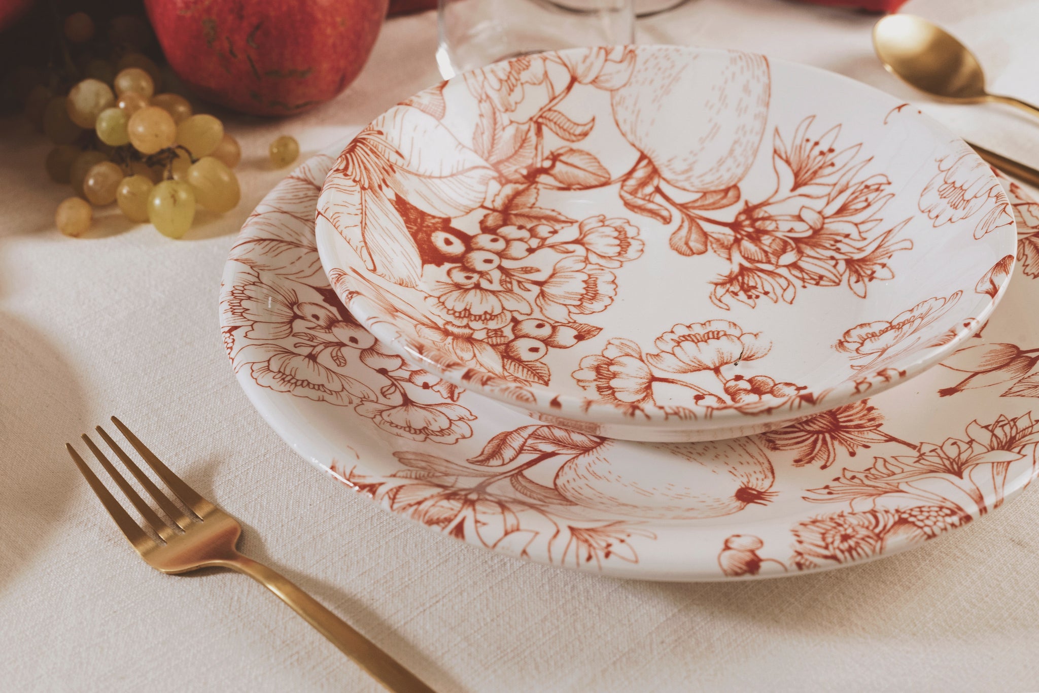 Set 6 piatti fondi ceramica sottosmalto Jacquard rosso 89111