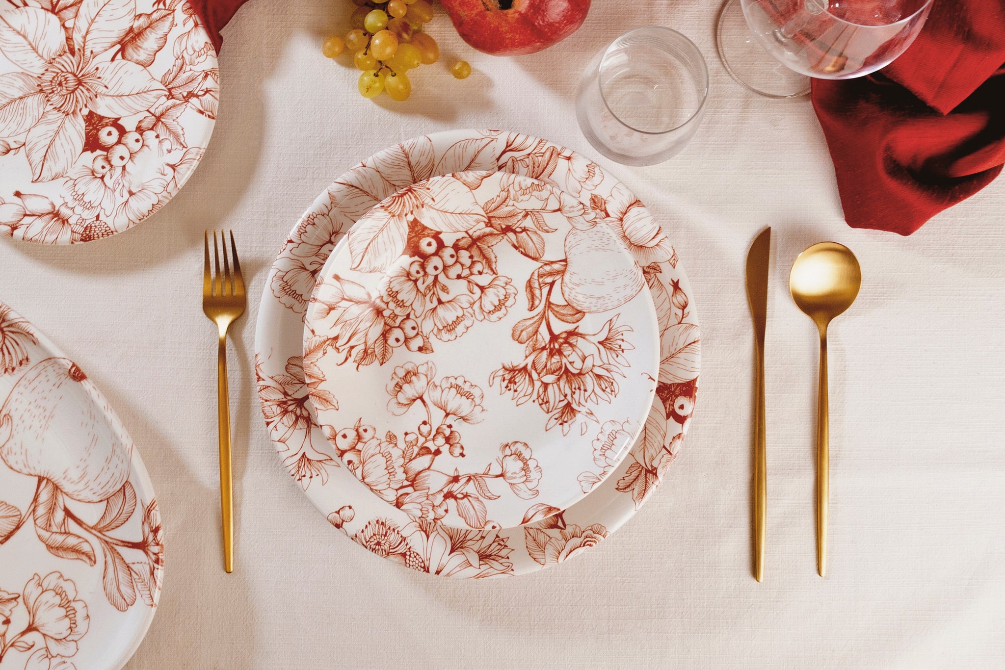 Set 6 piatti fondi ceramica sottosmalto Jacquard rosso 89111