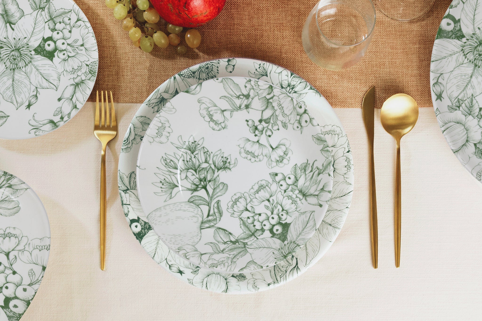 Set 6 piatti piani ceramica sottosmalto Jacquard verde 89166
