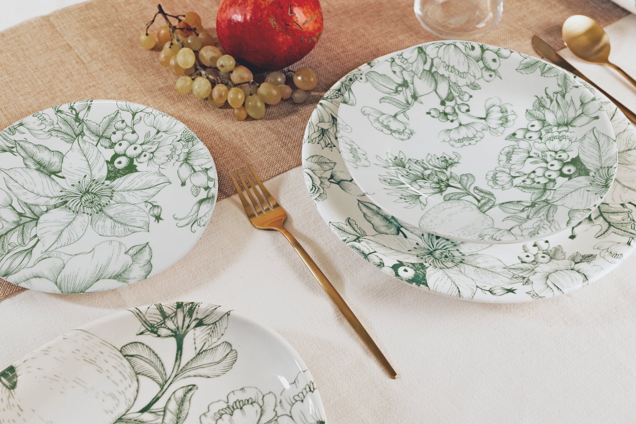 Set 6 piatti frutta ceramica sottosmalto Jacquard verde 89180