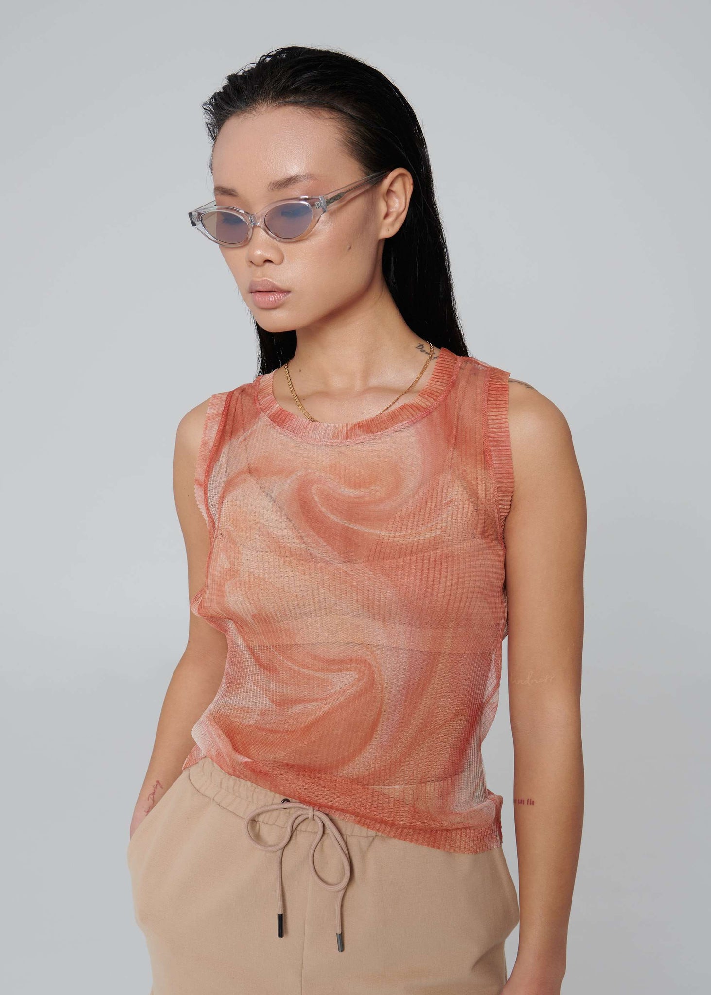 Canotta plissettata in rete - Stampa fuoco