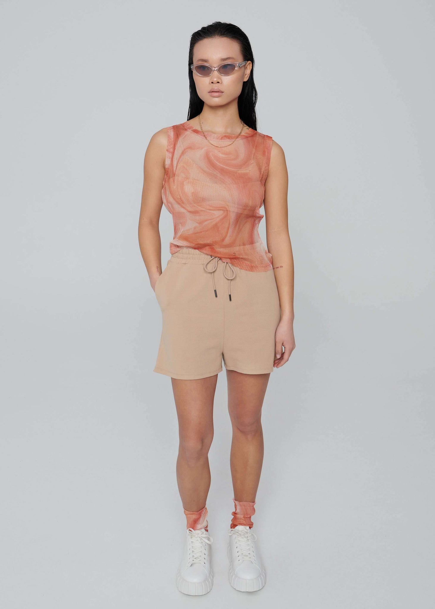 Canotta plissettata in rete - Stampa fuoco