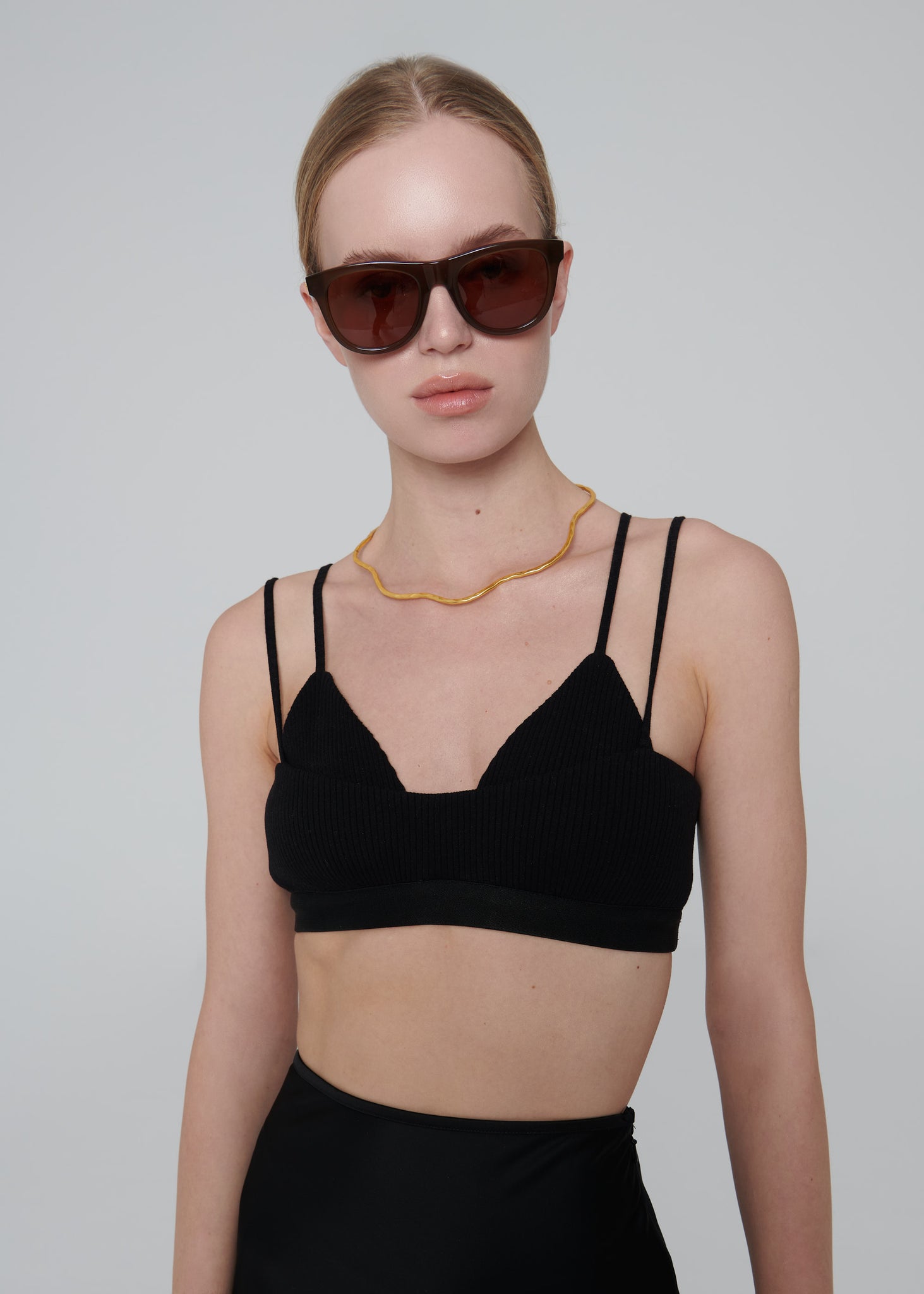 Reggiseno a coste a doppio strato - Nero