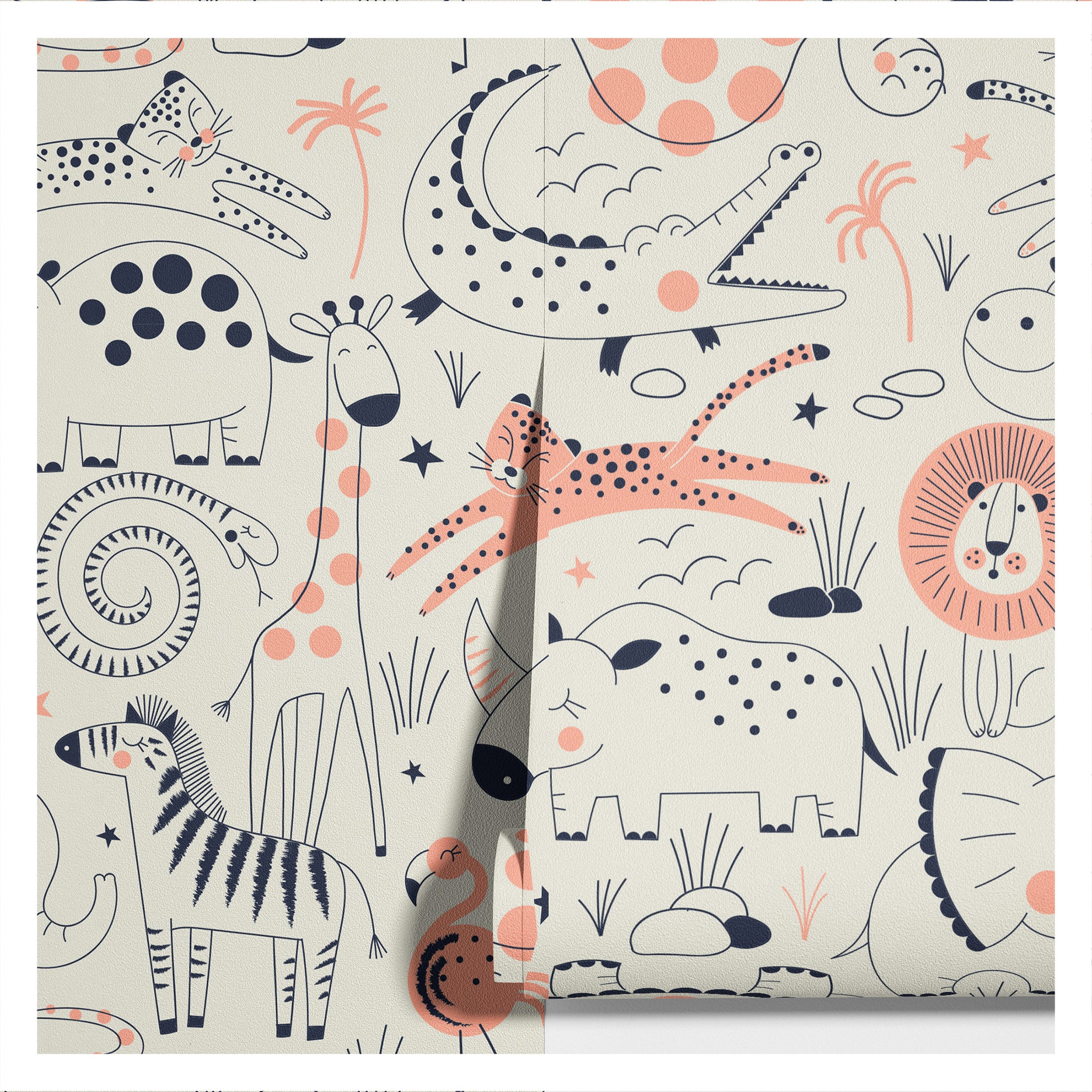 Carta da Parati Animali della Savana per Bambini - 2 rotoli di carta 90 cm x 260 cm - 4.68 mq