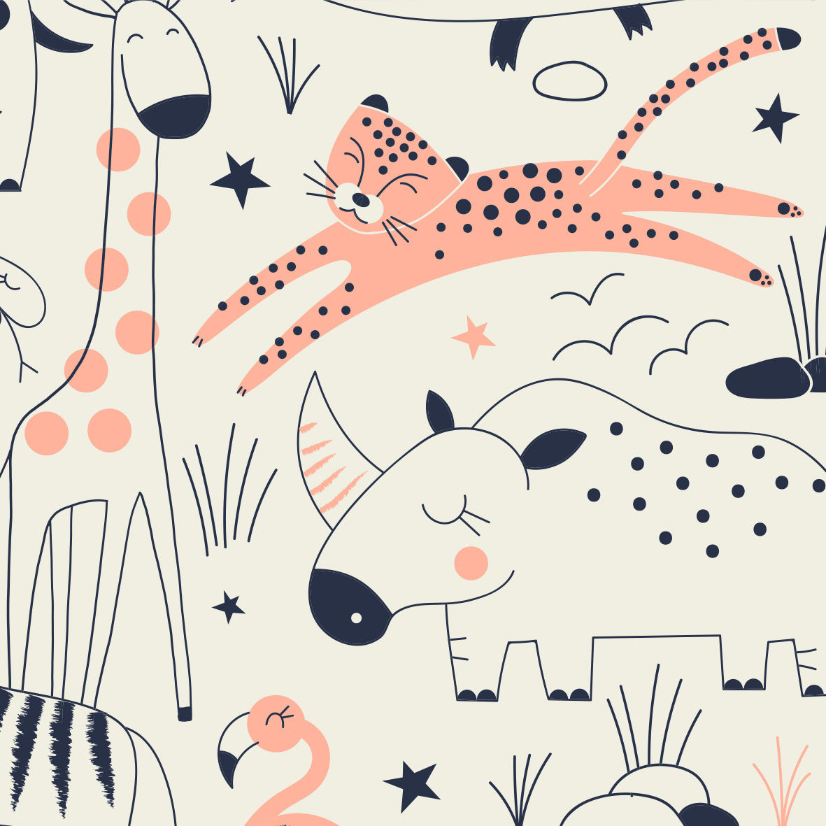 Carta da Parati Animali della Savana per Bambini - 2 rotoli di carta 90 cm x 260 cm - 4.68 mq