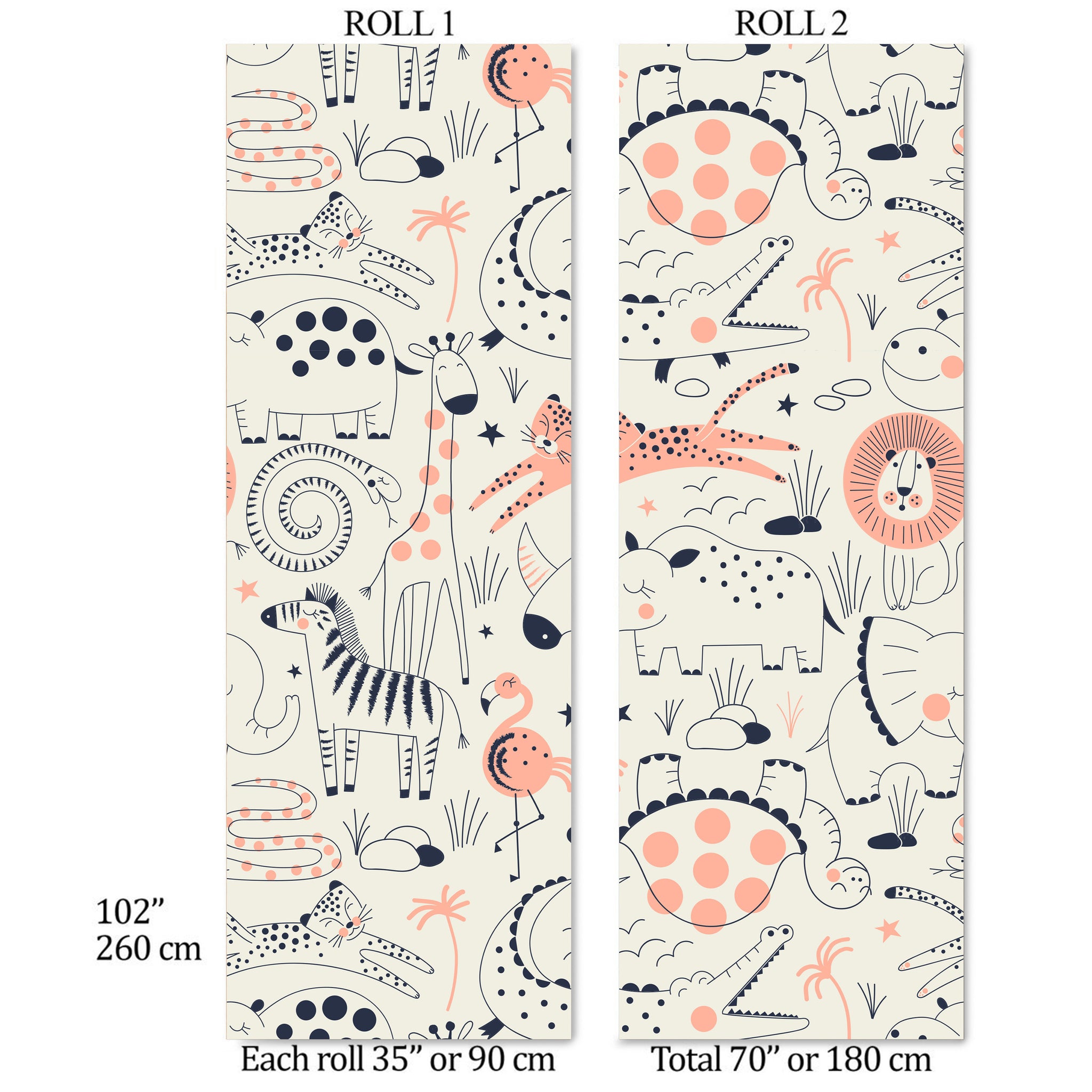 Carta da Parati Animali della Savana per Bambini - 2 rotoli di carta 90 cm x 260 cm - 4.68 mq