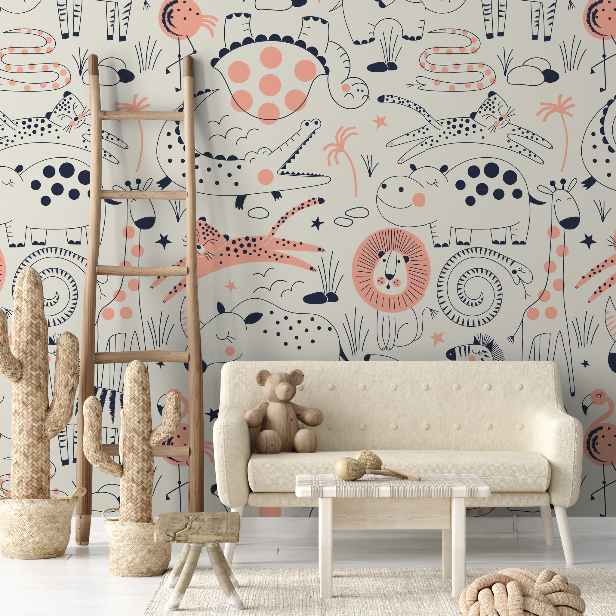 Carta da Parati Animali della Savana per Bambini - 2 rotoli di carta 90 cm x 260 cm - 4.68 mq