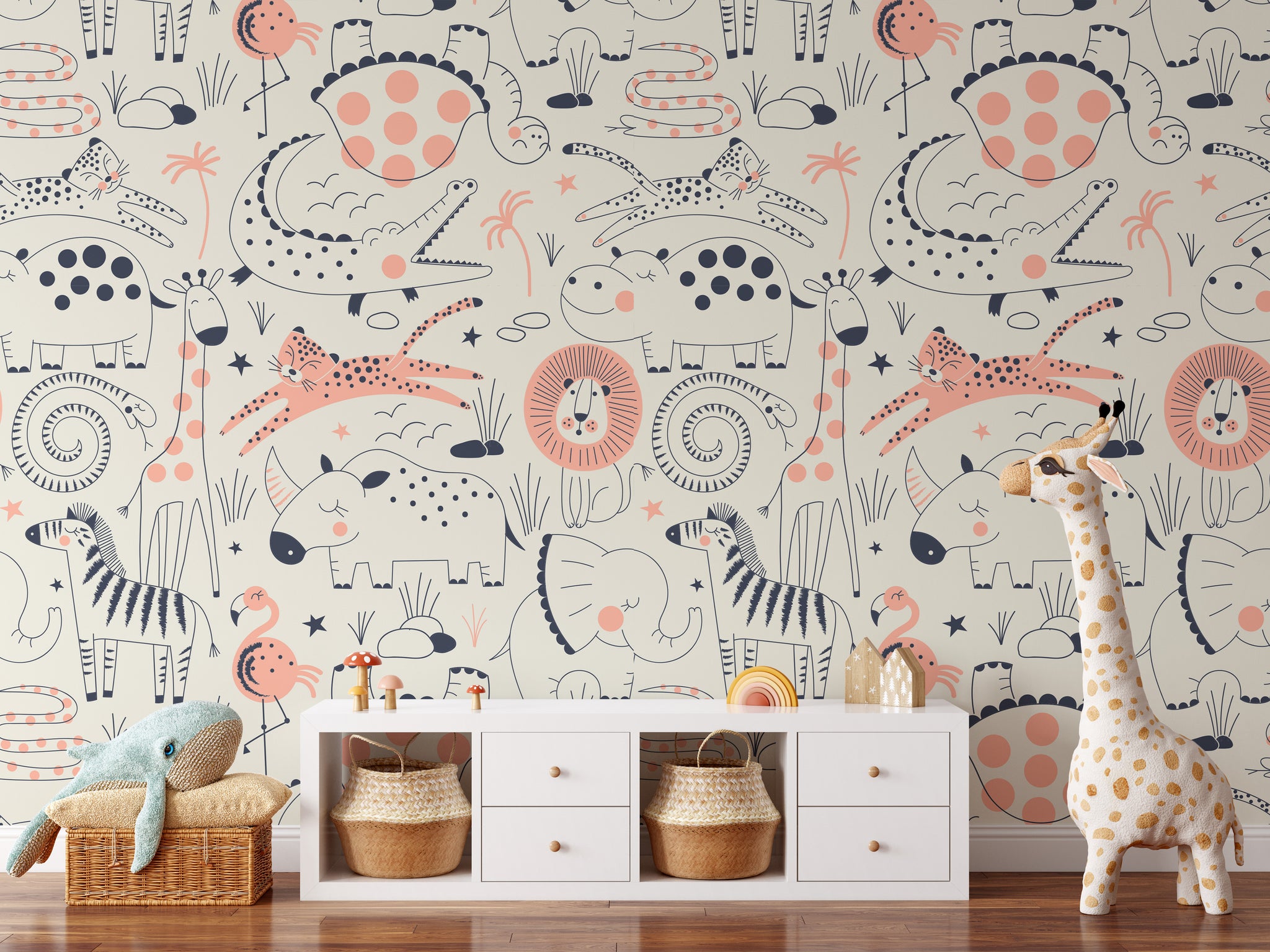 Carta da Parati Animali della Savana per Bambini - 2 rotoli di carta 90 cm x 260 cm - 4.68 mq