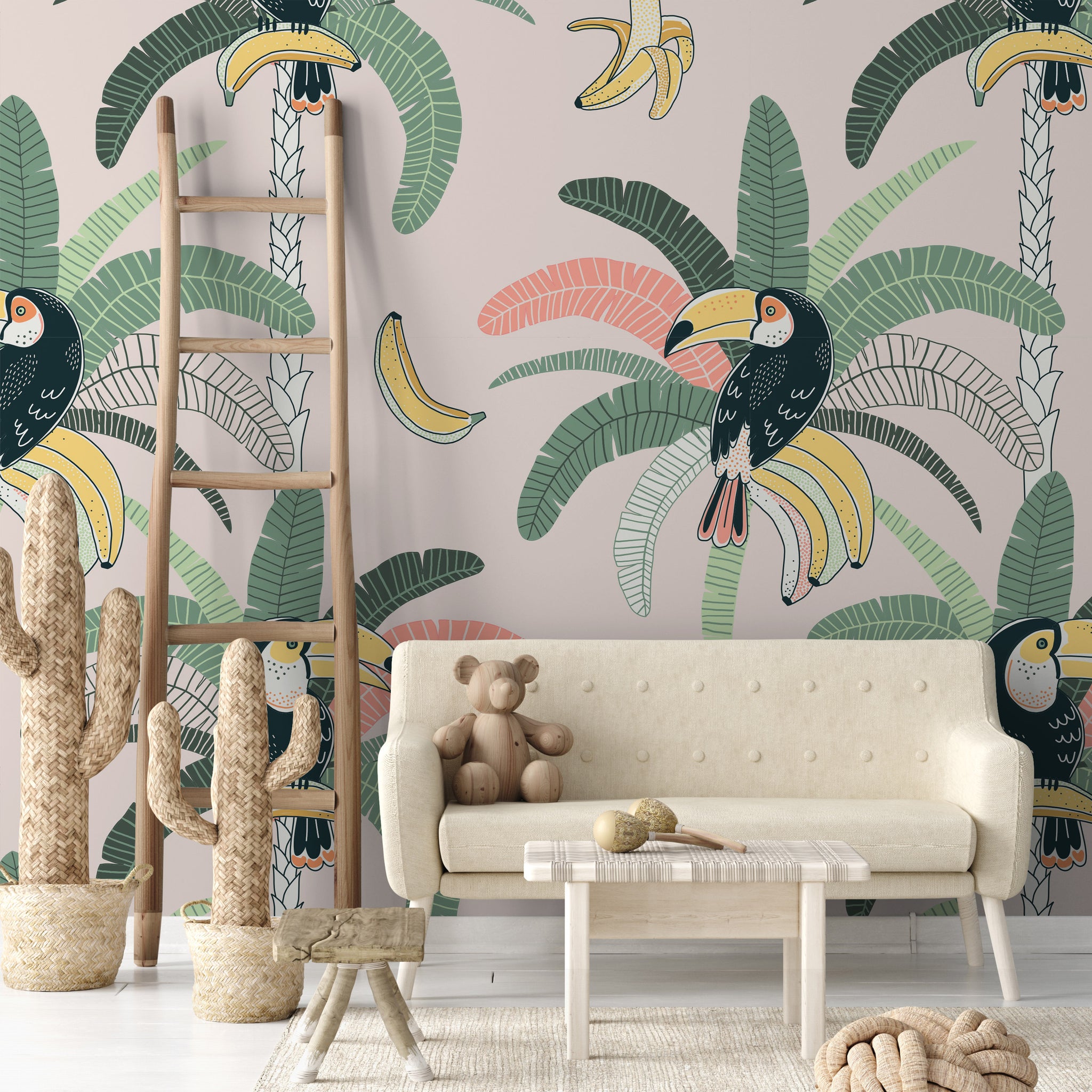 Carta da Parati Tucani e Palme per Bambini - 2 rotoli di carta 90 cm x 260 cm - 4.68 mq