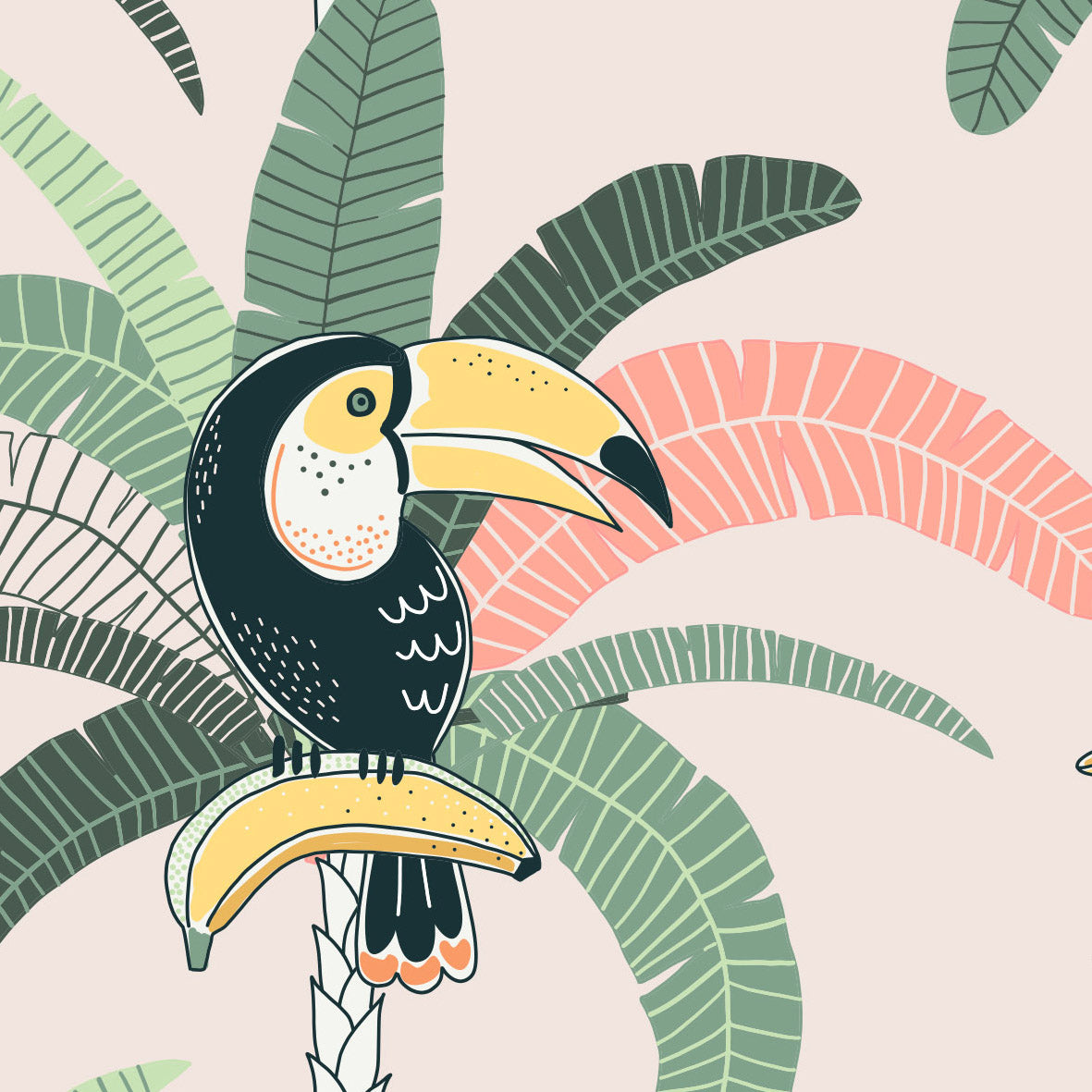 Carta da Parati Tucani e Palme per Bambini - 2 rotoli di carta 90 cm x 260 cm - 4.68 mq