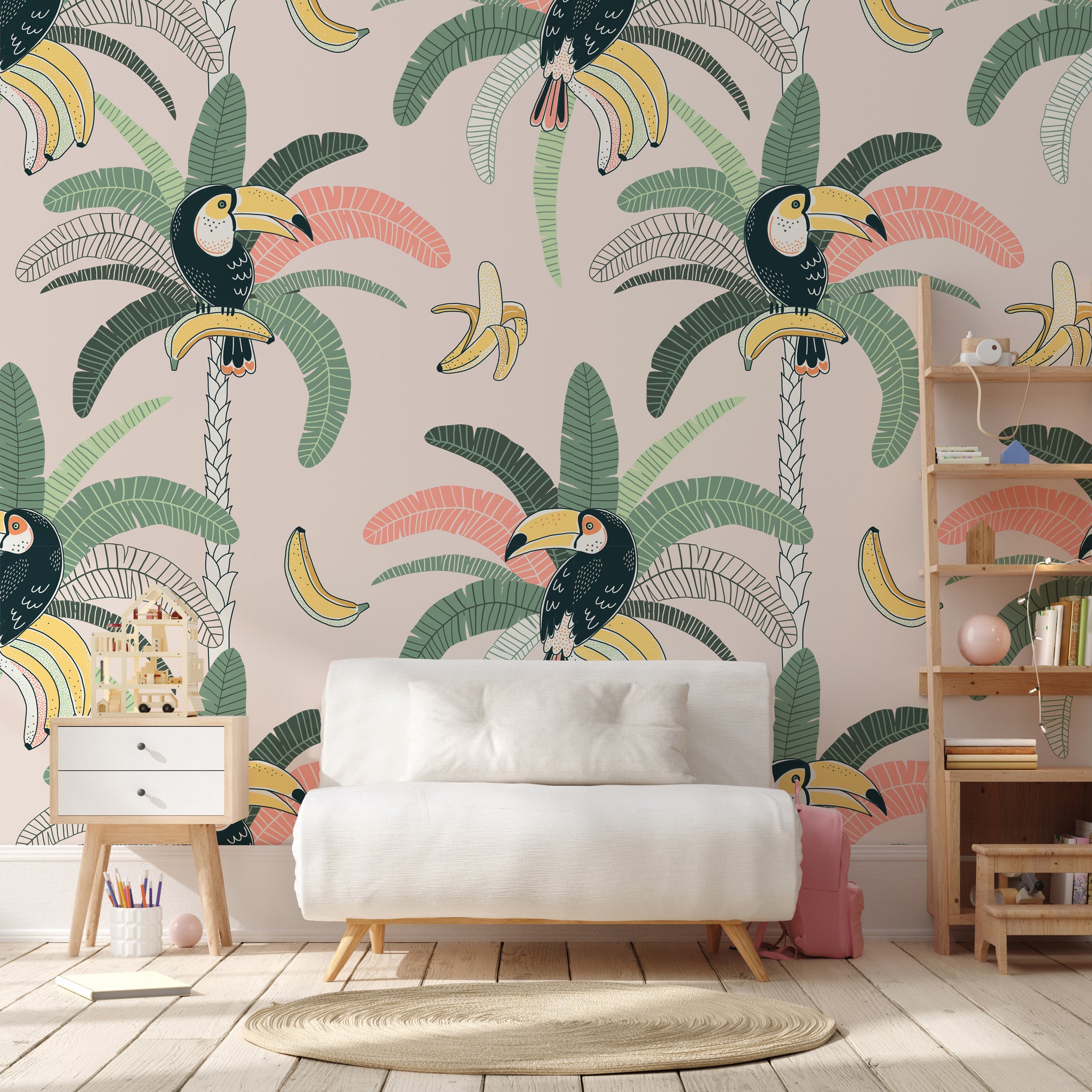 Carta da Parati Tucani e Palme per Bambini - 2 rotoli di carta 90 cm x 260 cm - 4.68 mq