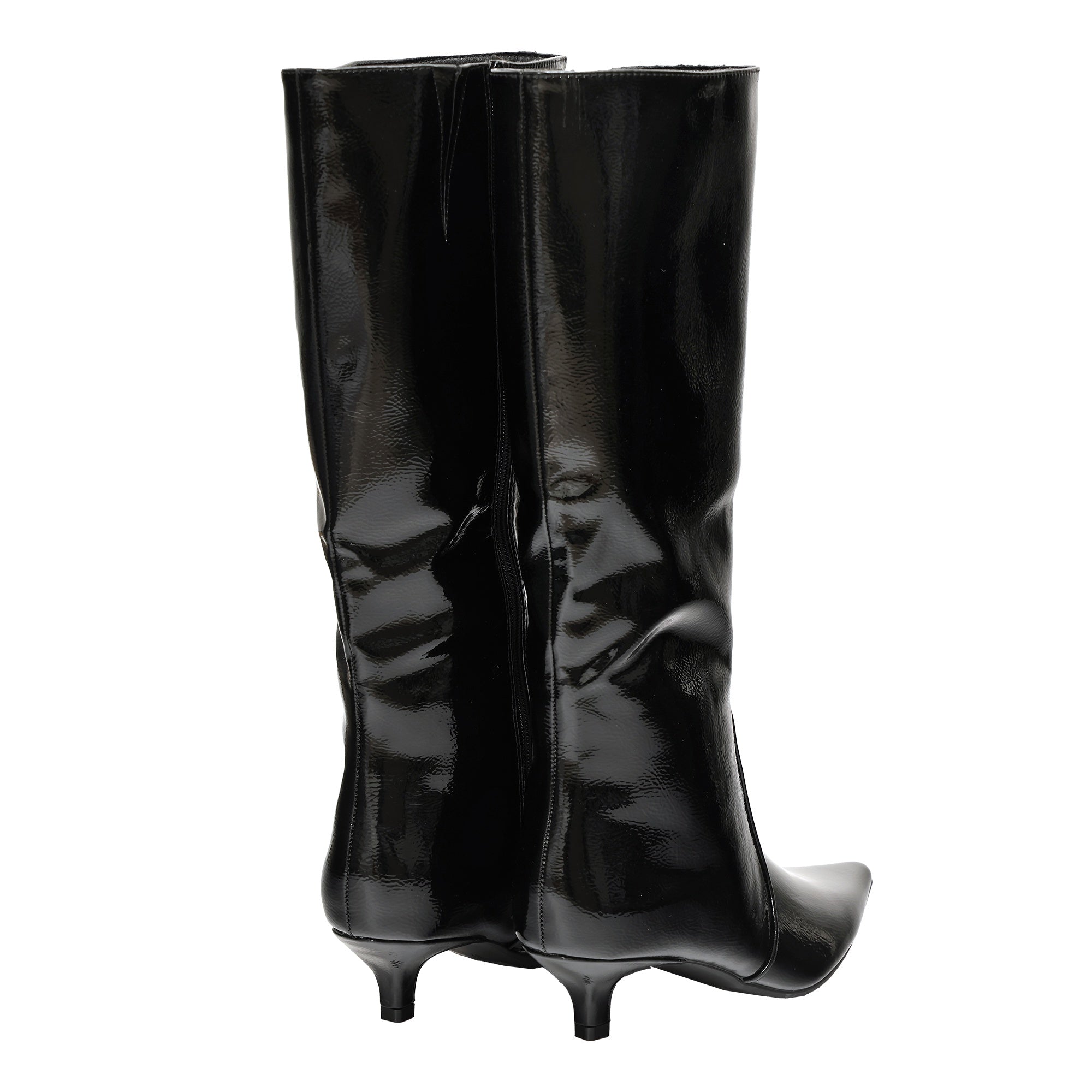 Stivale in simil pelle verniciato effetto naplak con tacco basso Nero