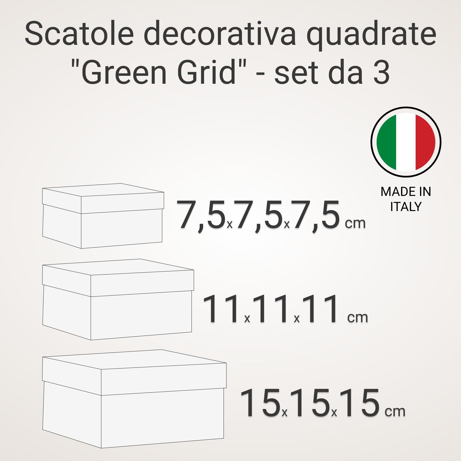 Scatole decorativa quadrate "Green Grid" - set da 3