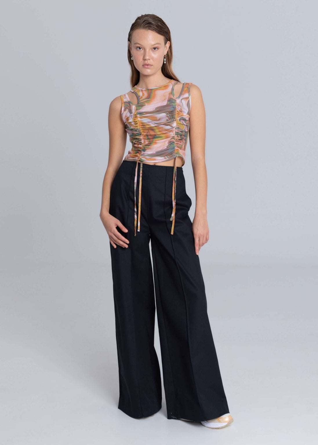 Top con nastro in rete ritagliato - Stampa marmorizzata