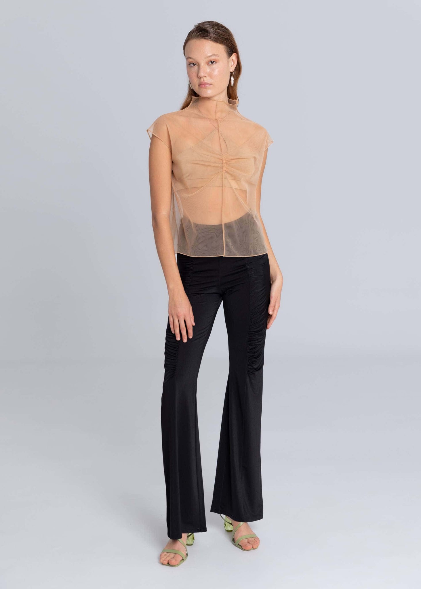 Top in tulle senza maniche - Beige