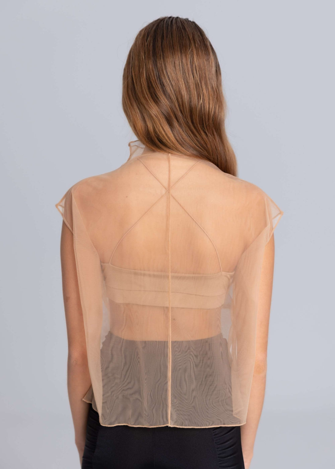 Top in tulle senza maniche - Beige