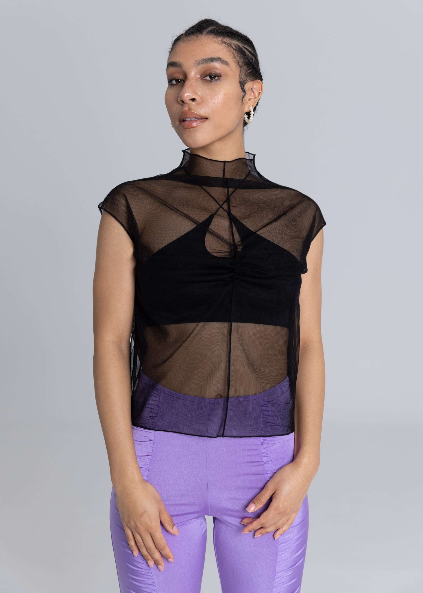 Top in tulle senza maniche - Nero