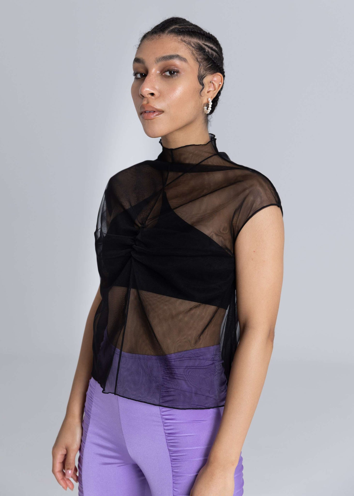 Top in tulle senza maniche - Nero