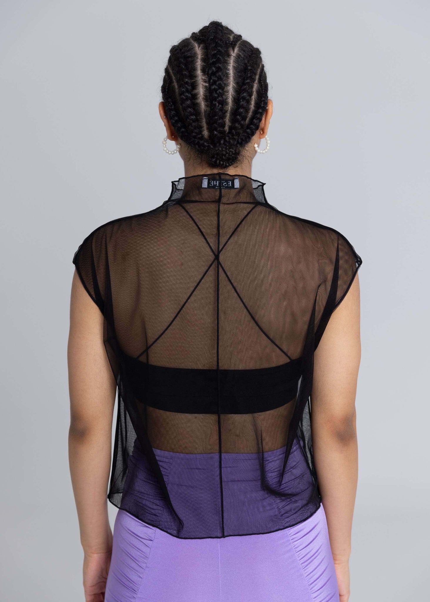 Top in tulle senza maniche - Nero