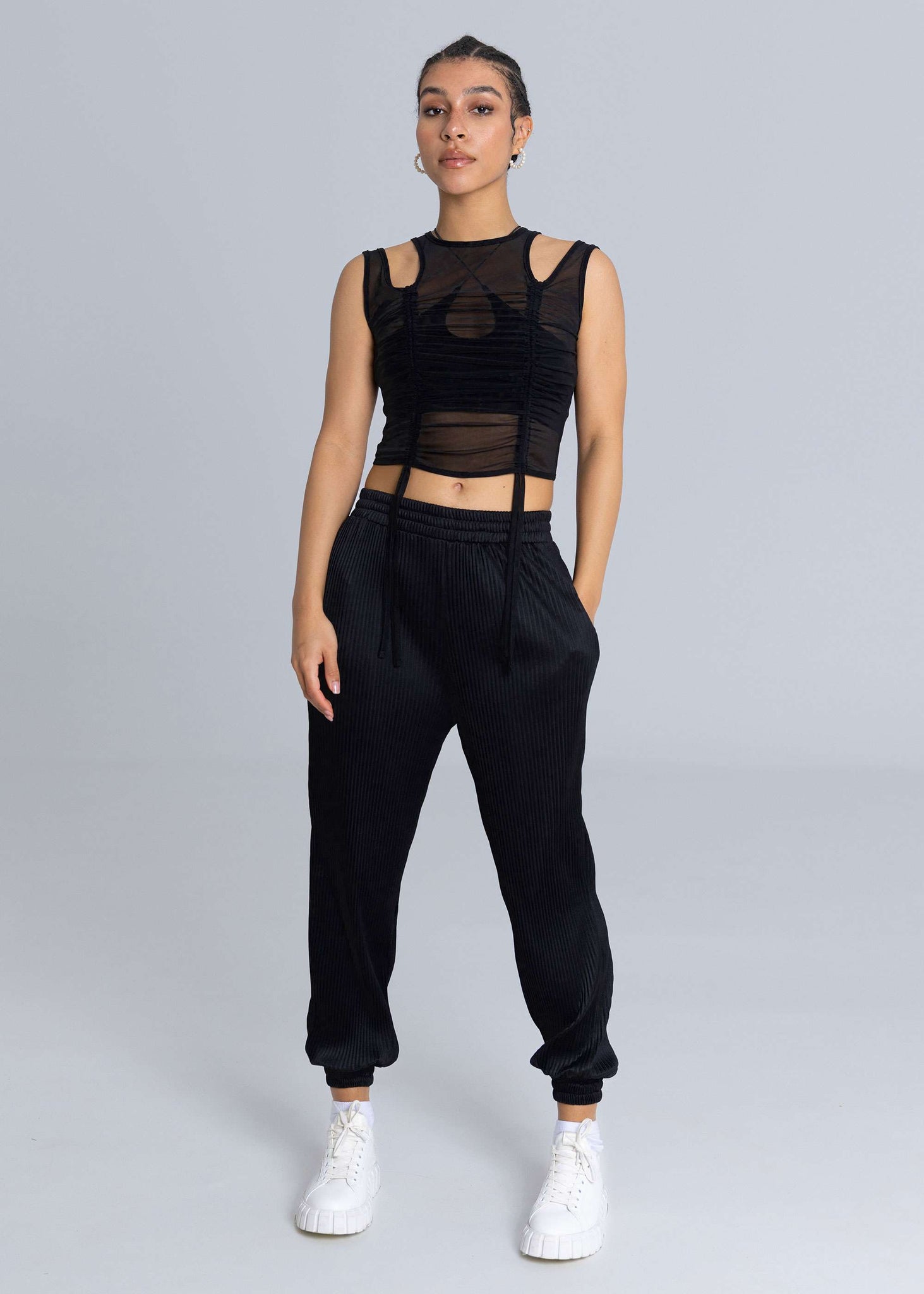 Pantaloni da jogging plissettati - Nero