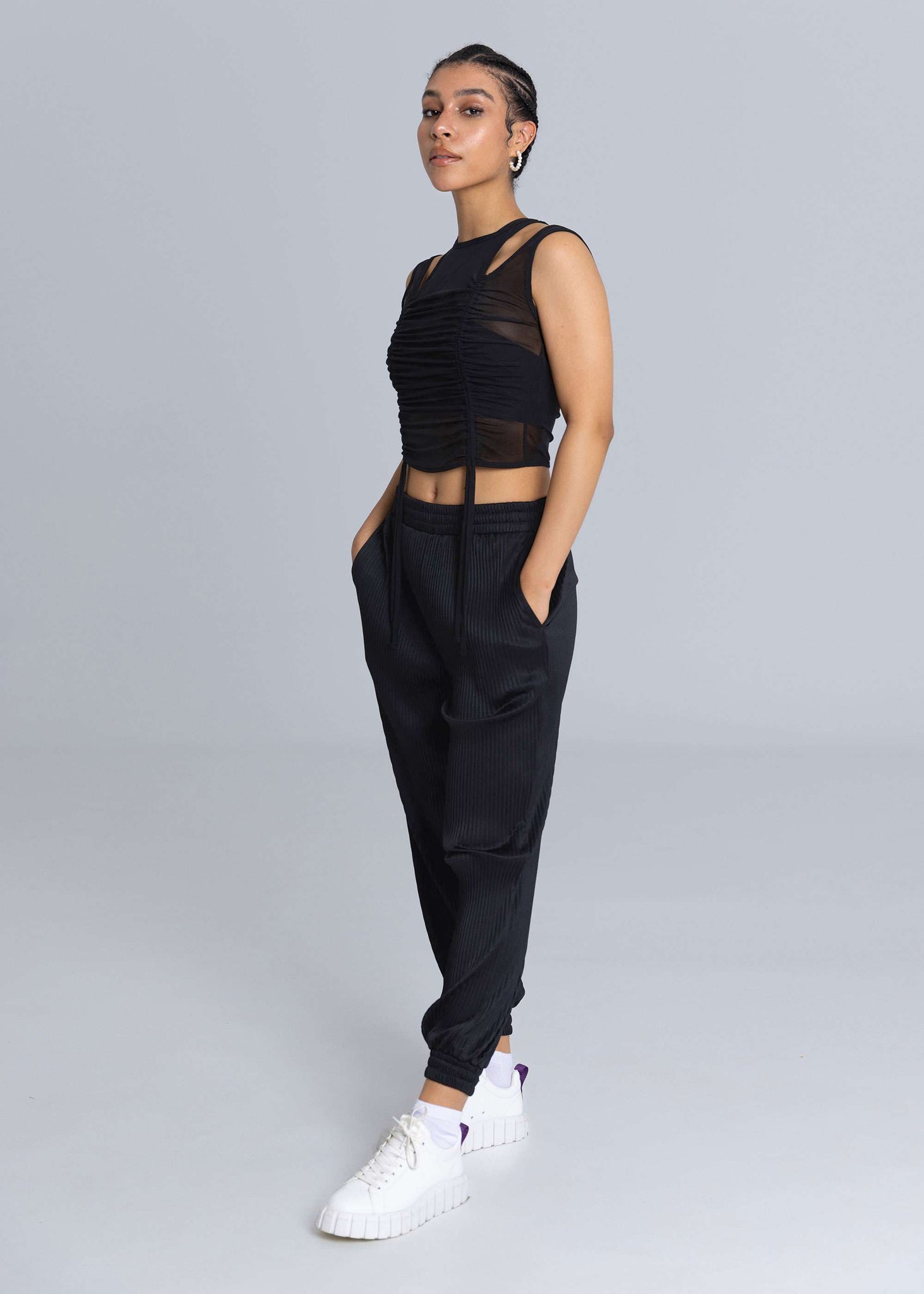 Pantaloni da jogging plissettati - Nero