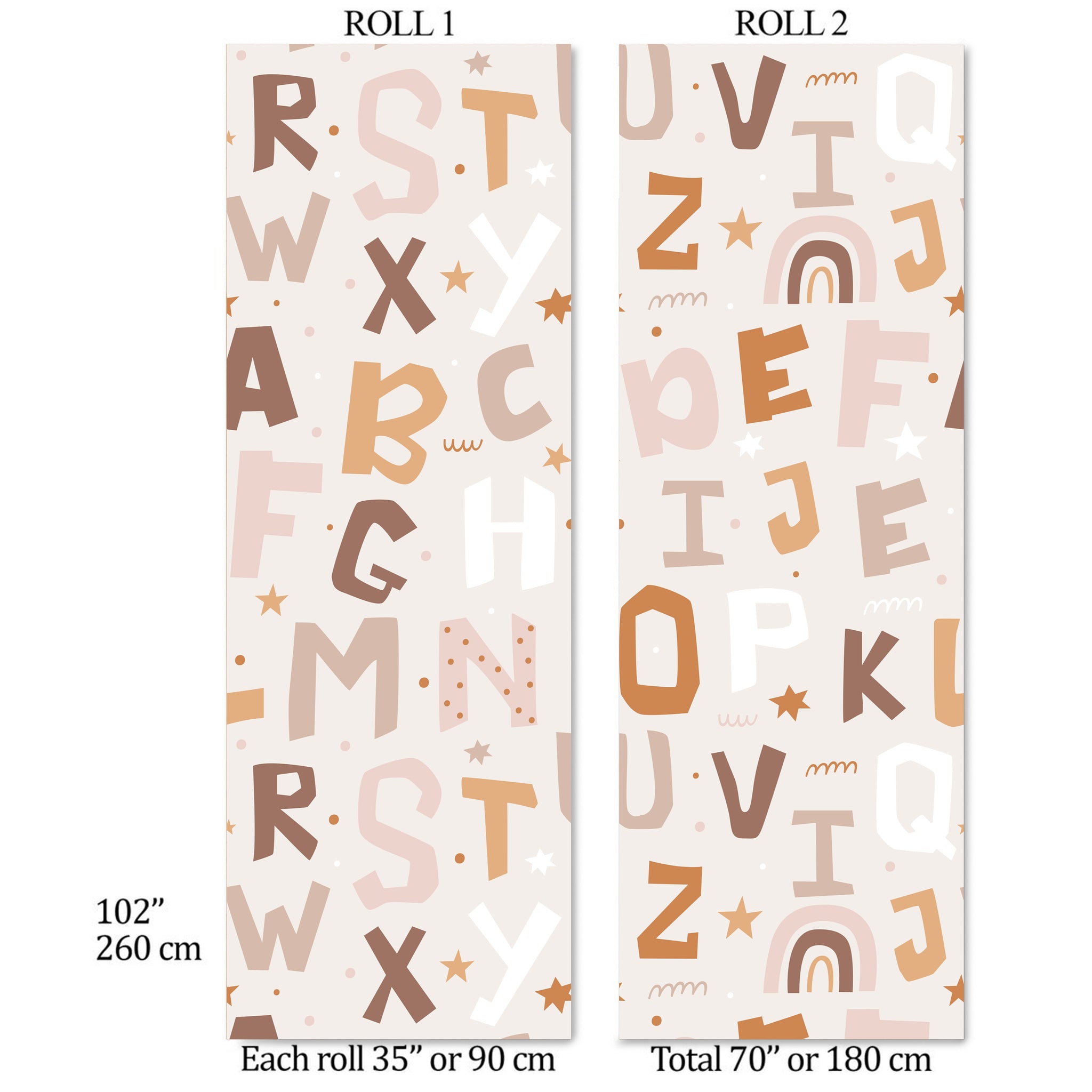 Carta da Parati Alfabeto Giocoso per Bambini - 2 rotoli di carta 90 cm x 260 cm - 4.68 mq