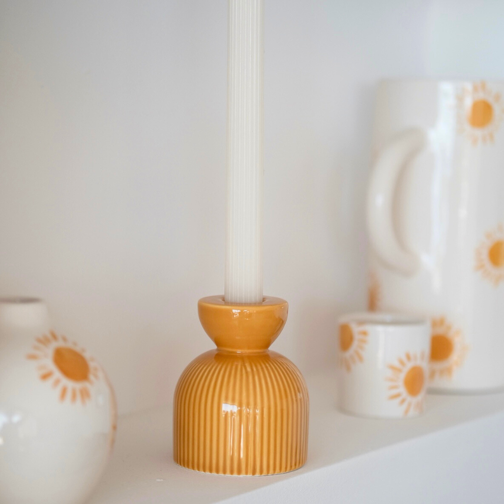 Portacandele in ceramica Lus duo, piccolo e medio - Giallo