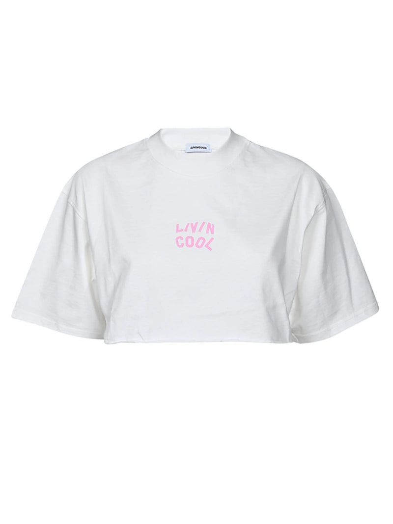 OVERSIZE CROP TEE LOGO PRINTED OFF WHITE