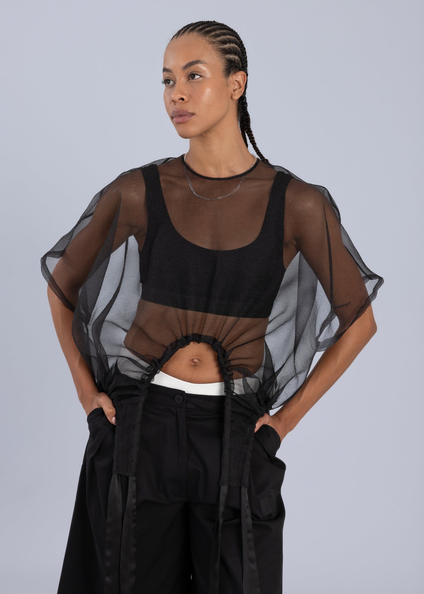 Maglietta con nastro di organza - Nero