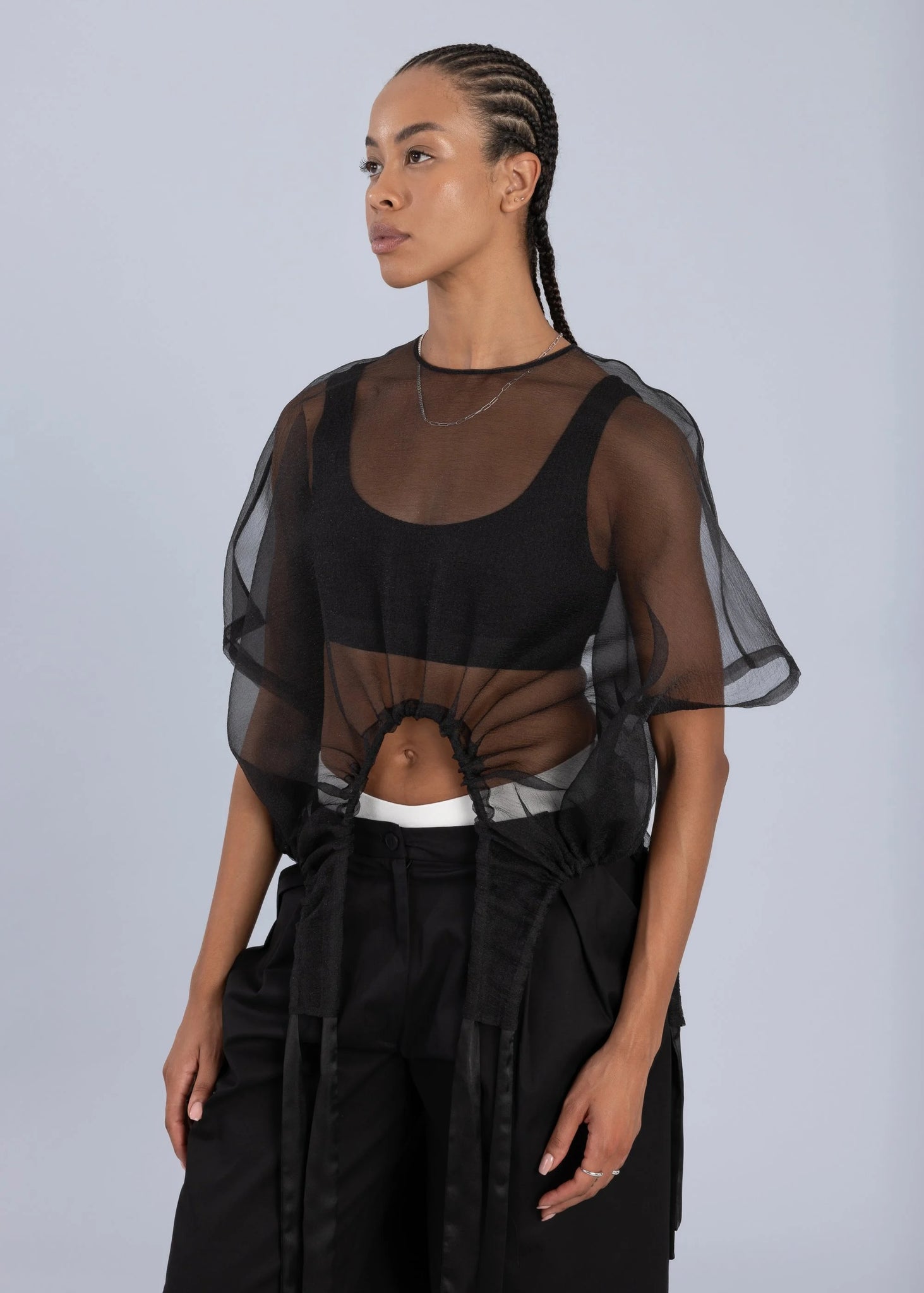 Maglietta con nastro in organza - Nero