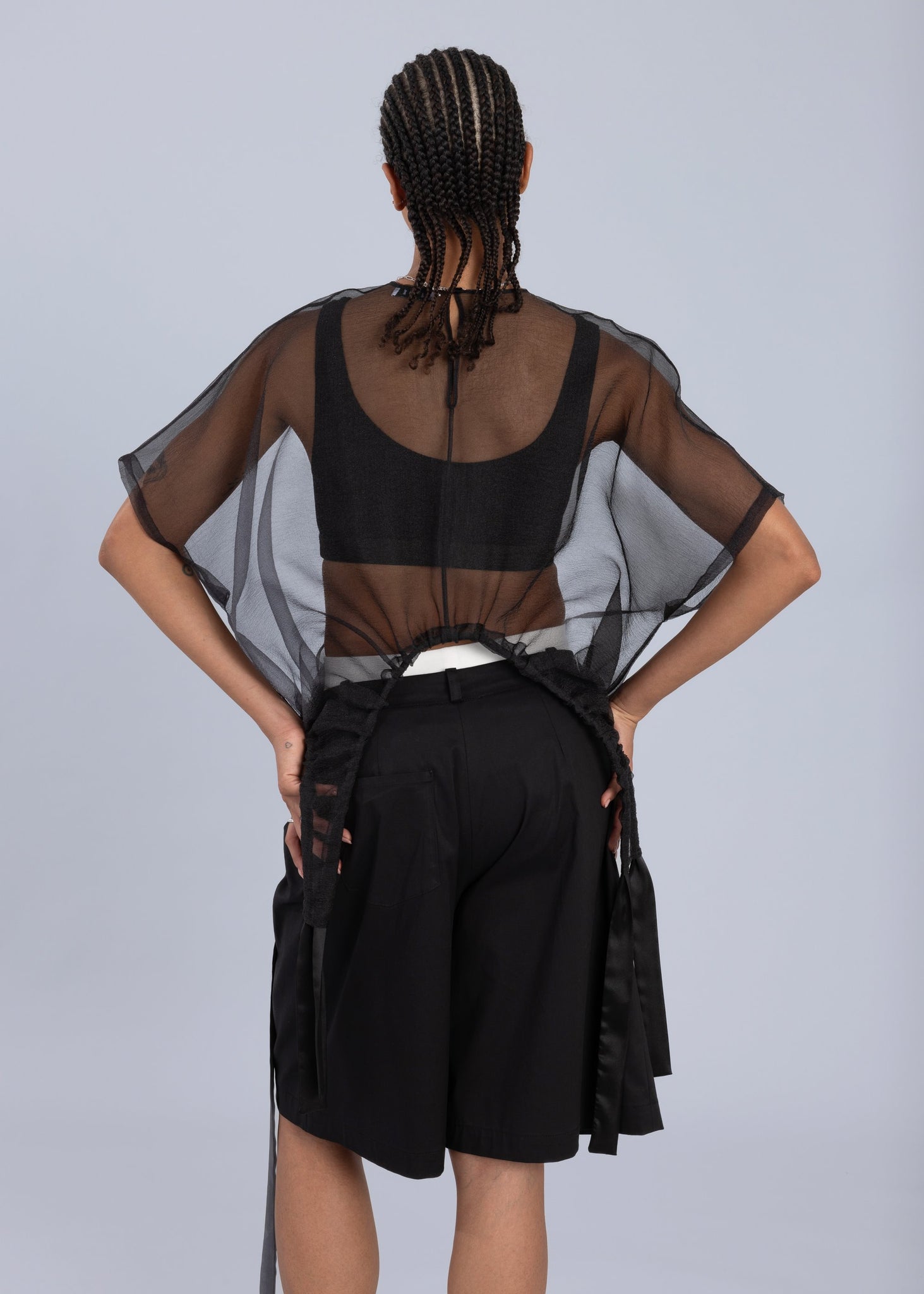 Maglietta con nastro in organza - Nero