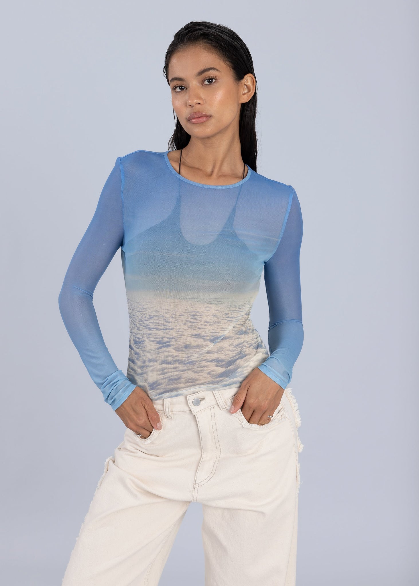 Maglia a maniche lunghe in rete stampata - Stampa cloud